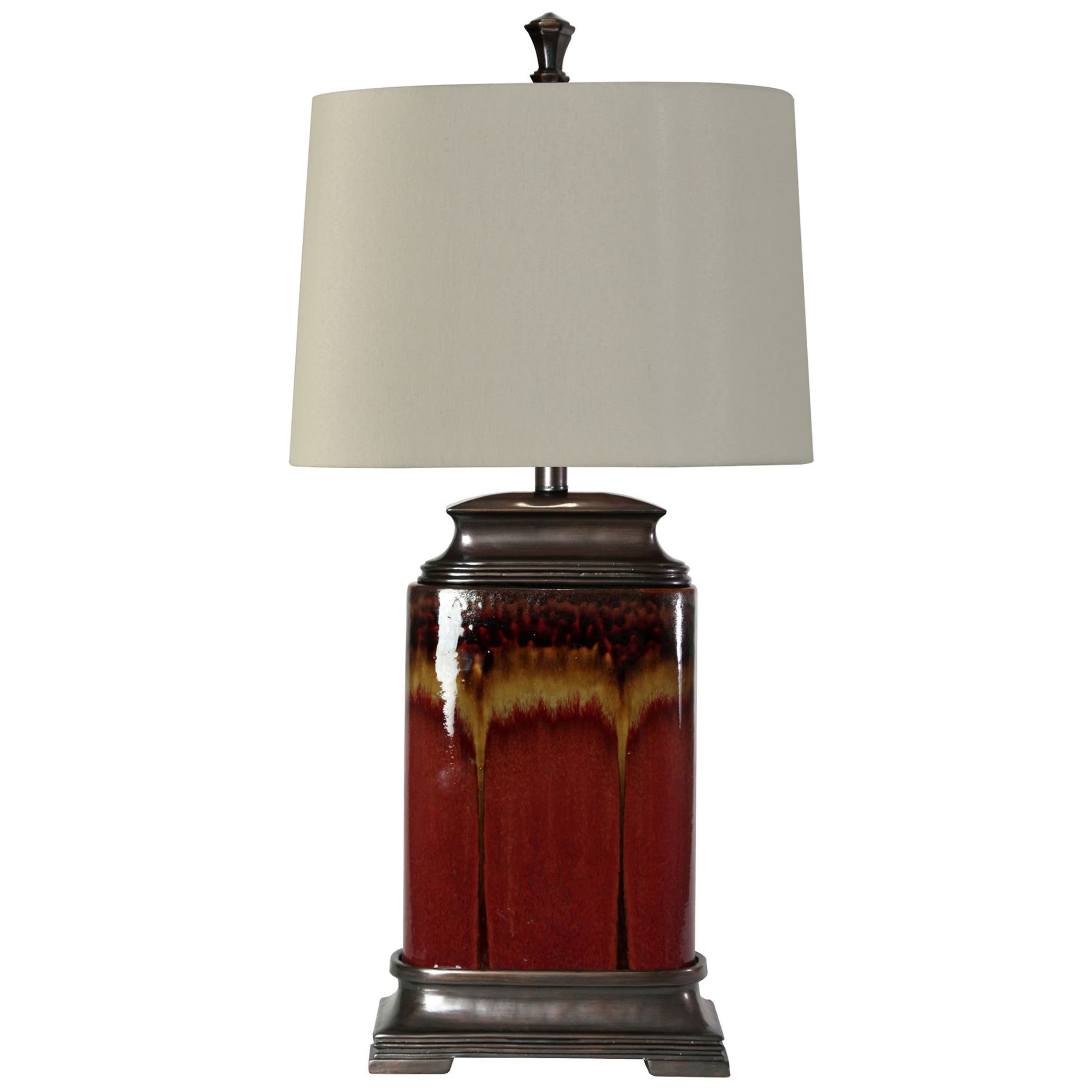 StyleCraft Home Collection L3-1213ADS Ceramic Table Lamp With One-Of-A-Kind Glazed Finish - Off-White Linen Shade