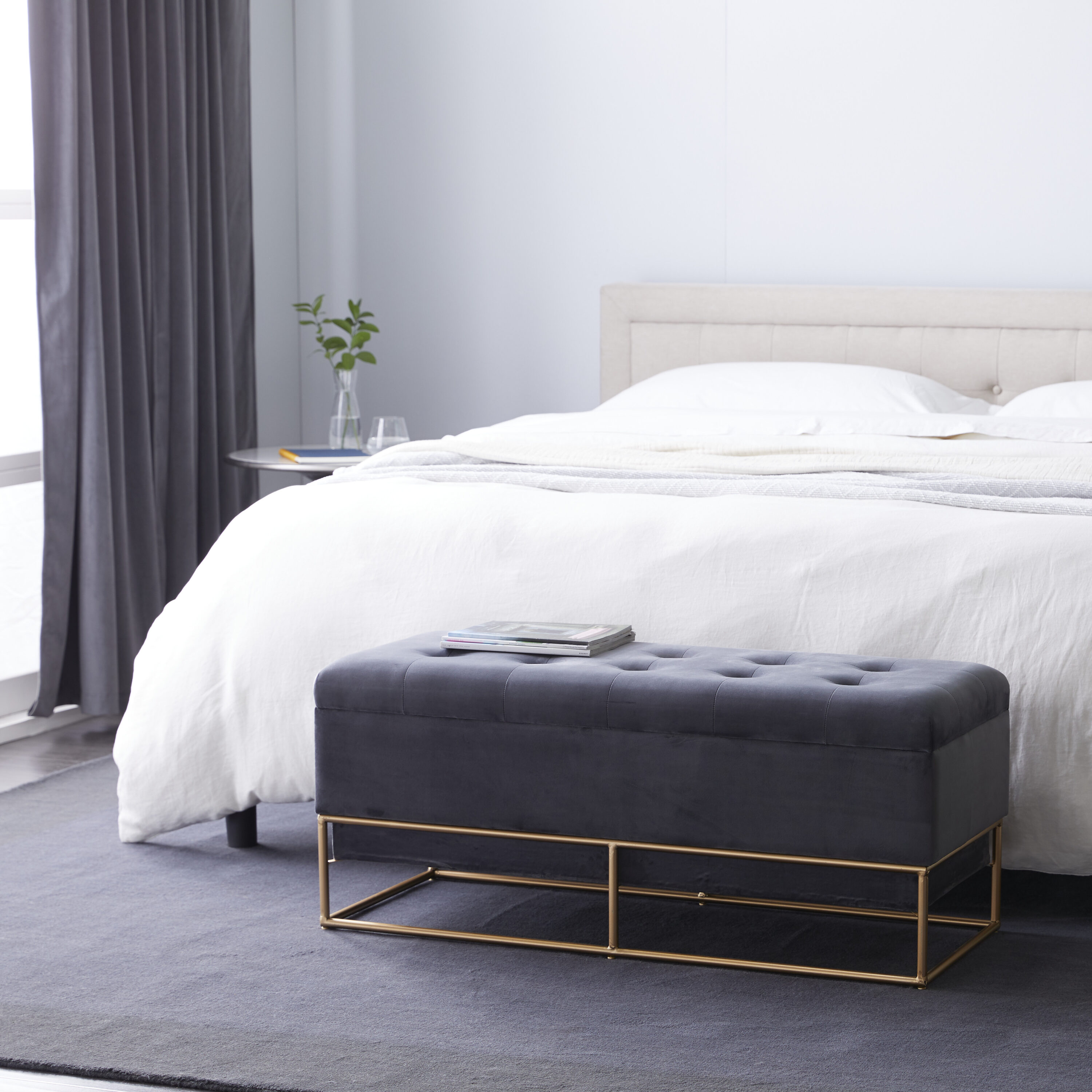Grayson Lane 46363 Modern Gray with Gold Base Storage Bench with Storage 43.5-in x 17-in x 18.5-in