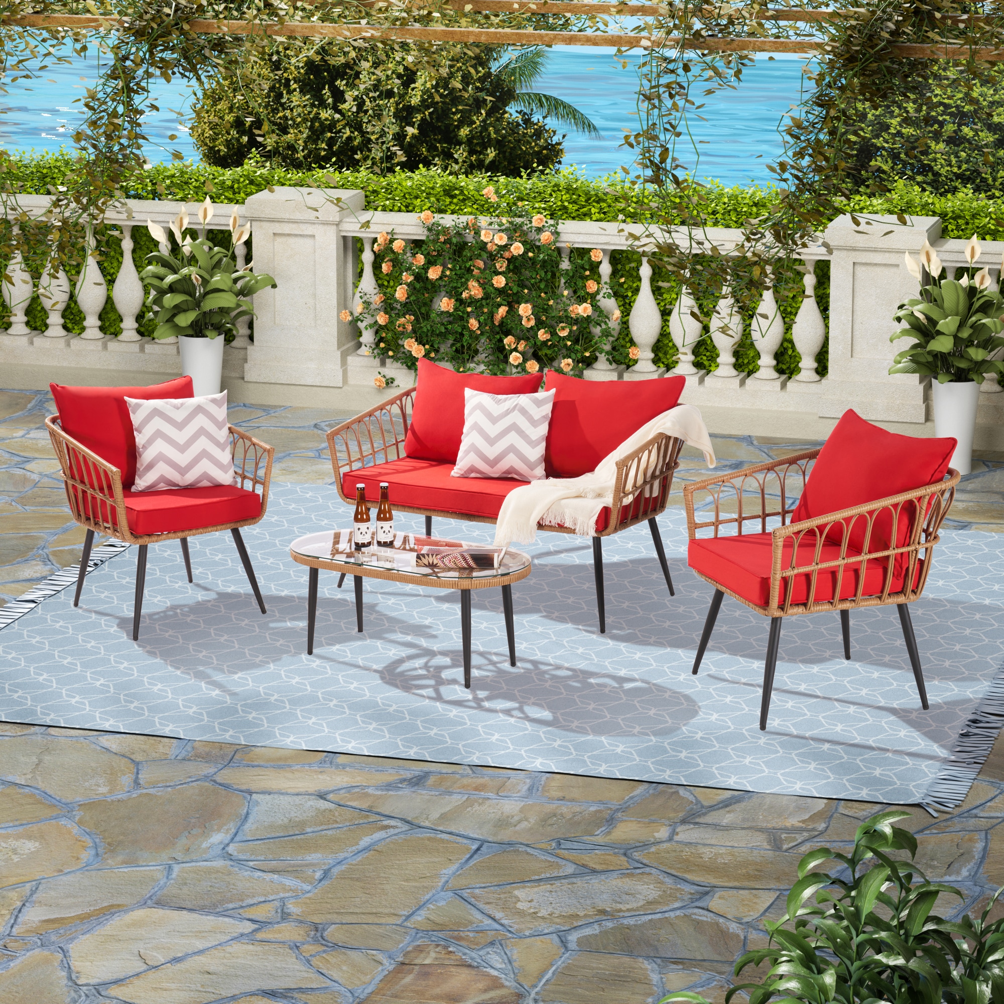 4-Pieces Patio Conversation Set Patio Furniture Sets At Lowes.com