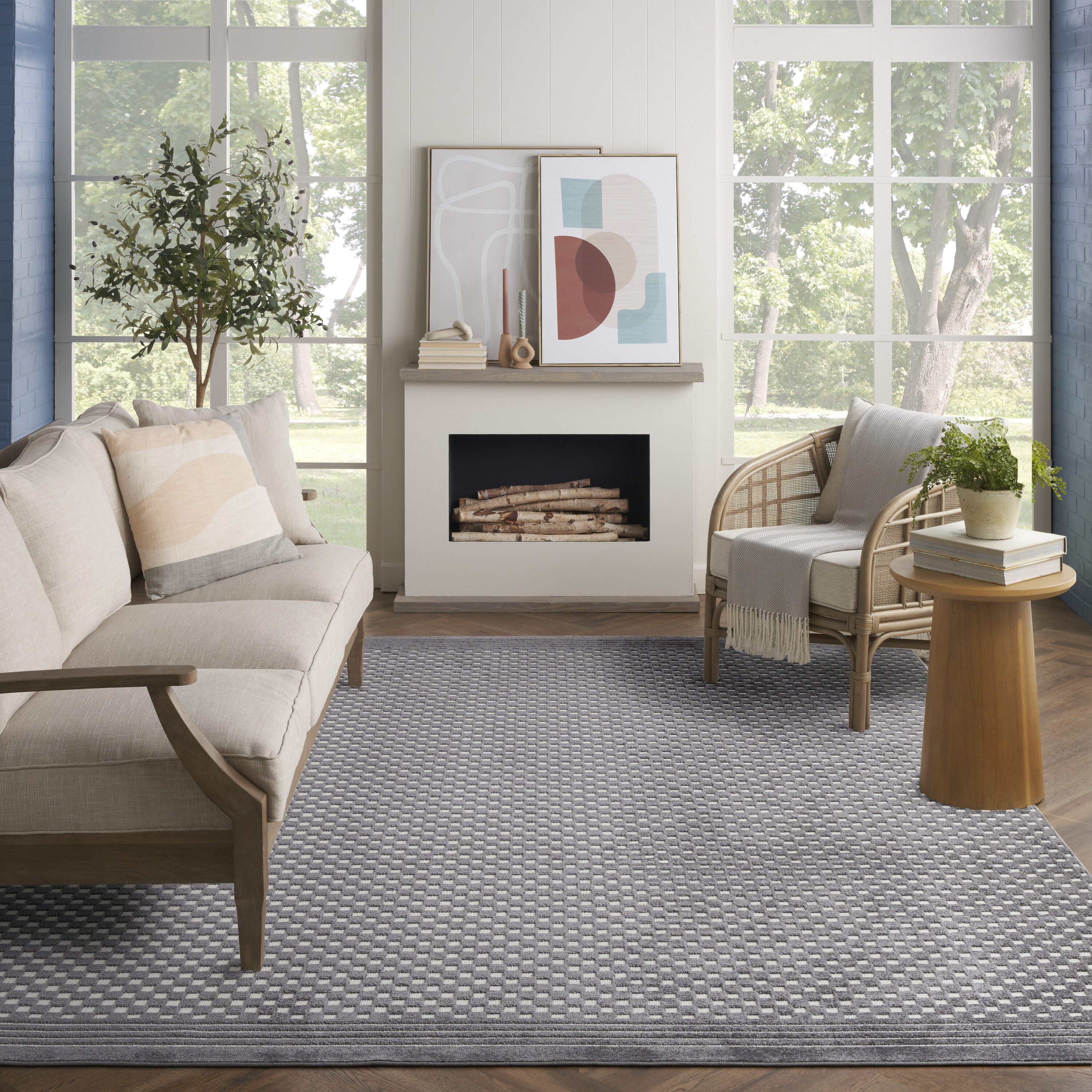 Nourison Home 099446983725 Casual 8 x 10 (ft) Polypropylene Grey Rectangular Indoor Geometric Area rug