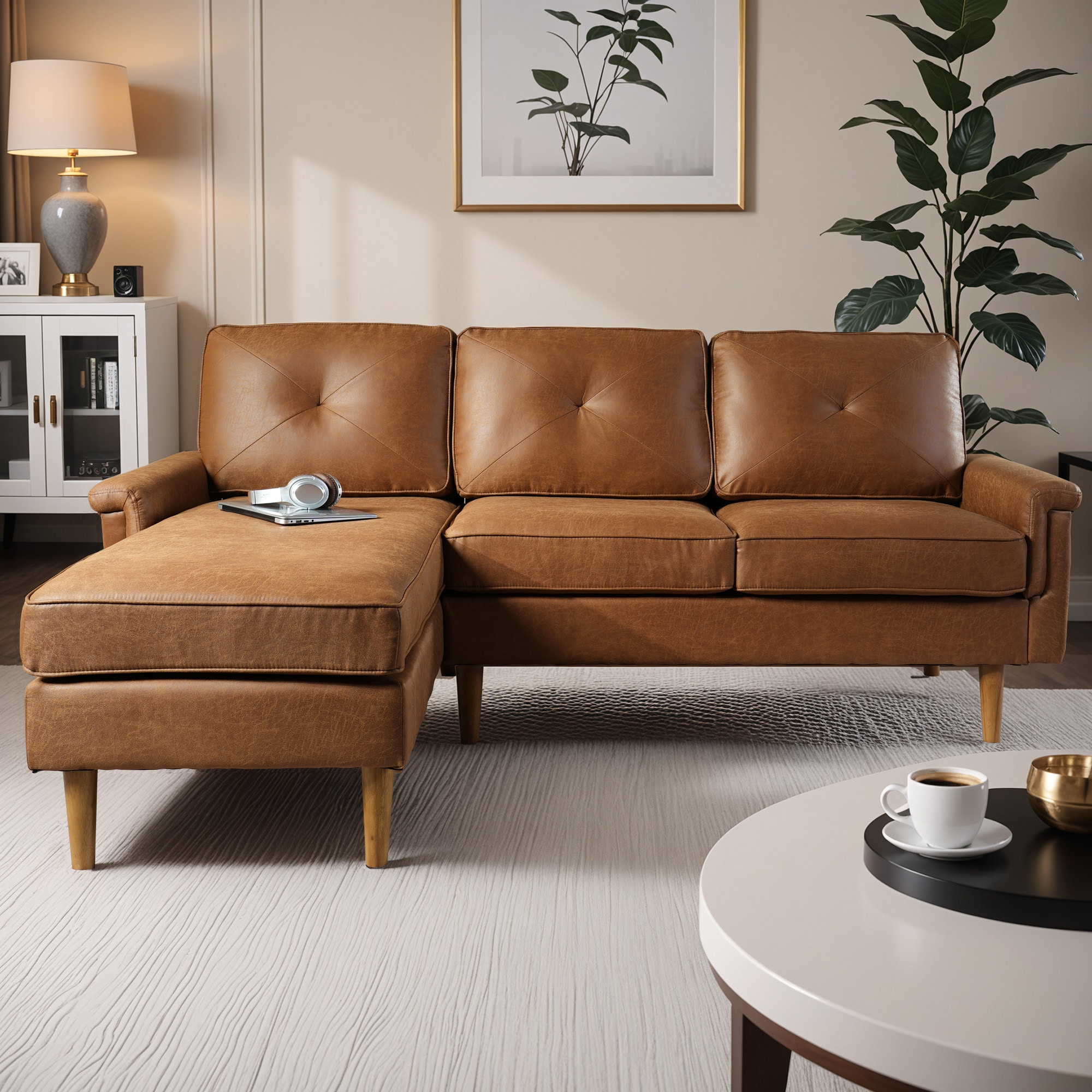 weaxty HMBNOPL700 84.61-in Modern Light Brown Suede Suede Sofa