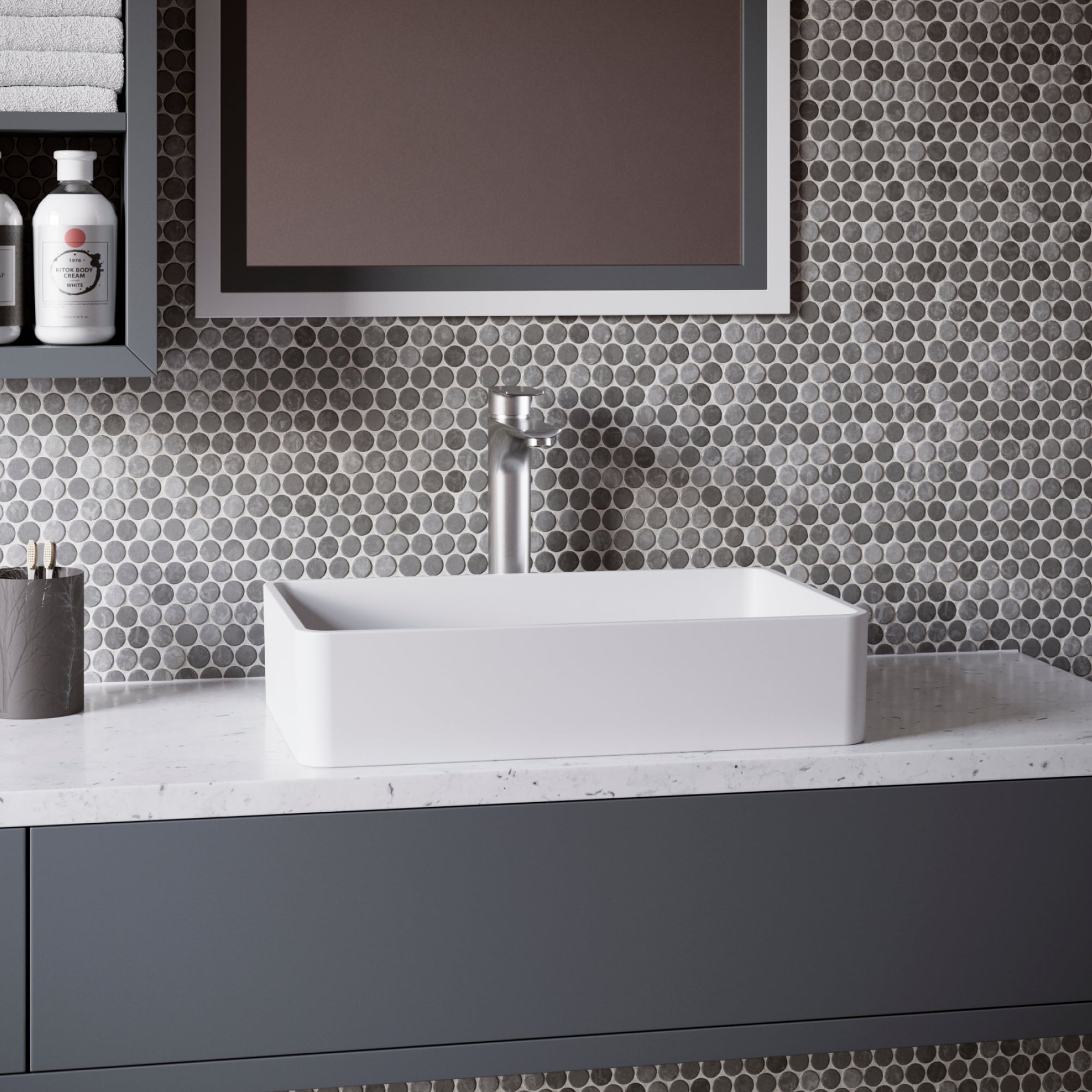 Matte White Acrylic Rectangular Above-Counter Vessel Sink