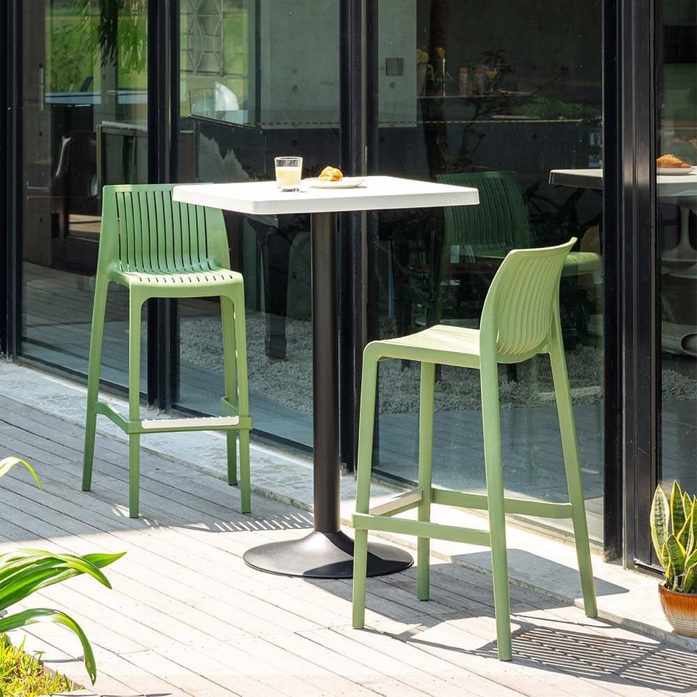 Lagoon 7203VD-BBLGS Milos Set of 2 Stackable Olive Green Resin Frame Stationary Bar Stool Chair with Slat Seat