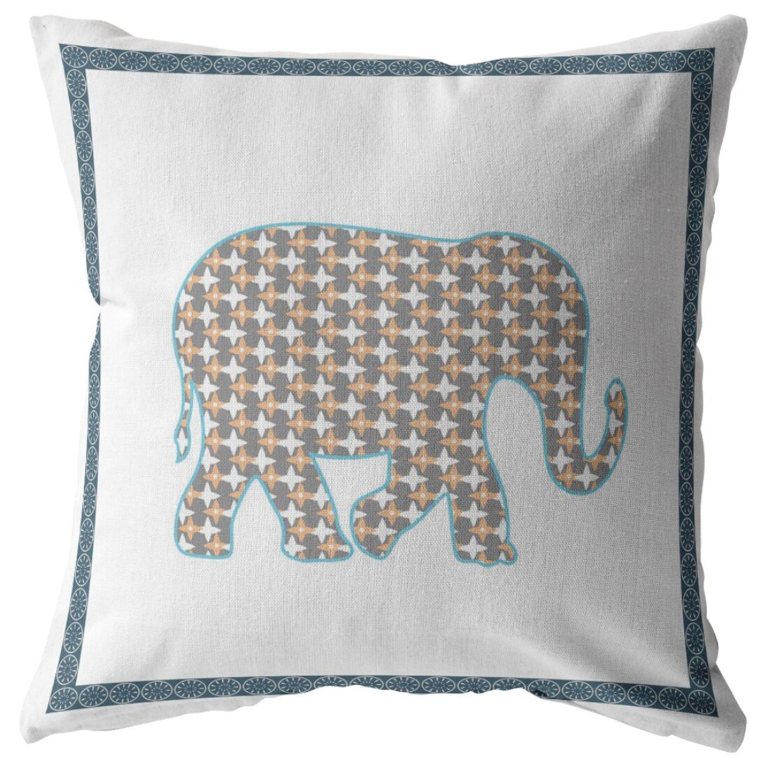 HomeRoots 4000413278 20” Gold White Elephant Boho Suede Throw Pillow