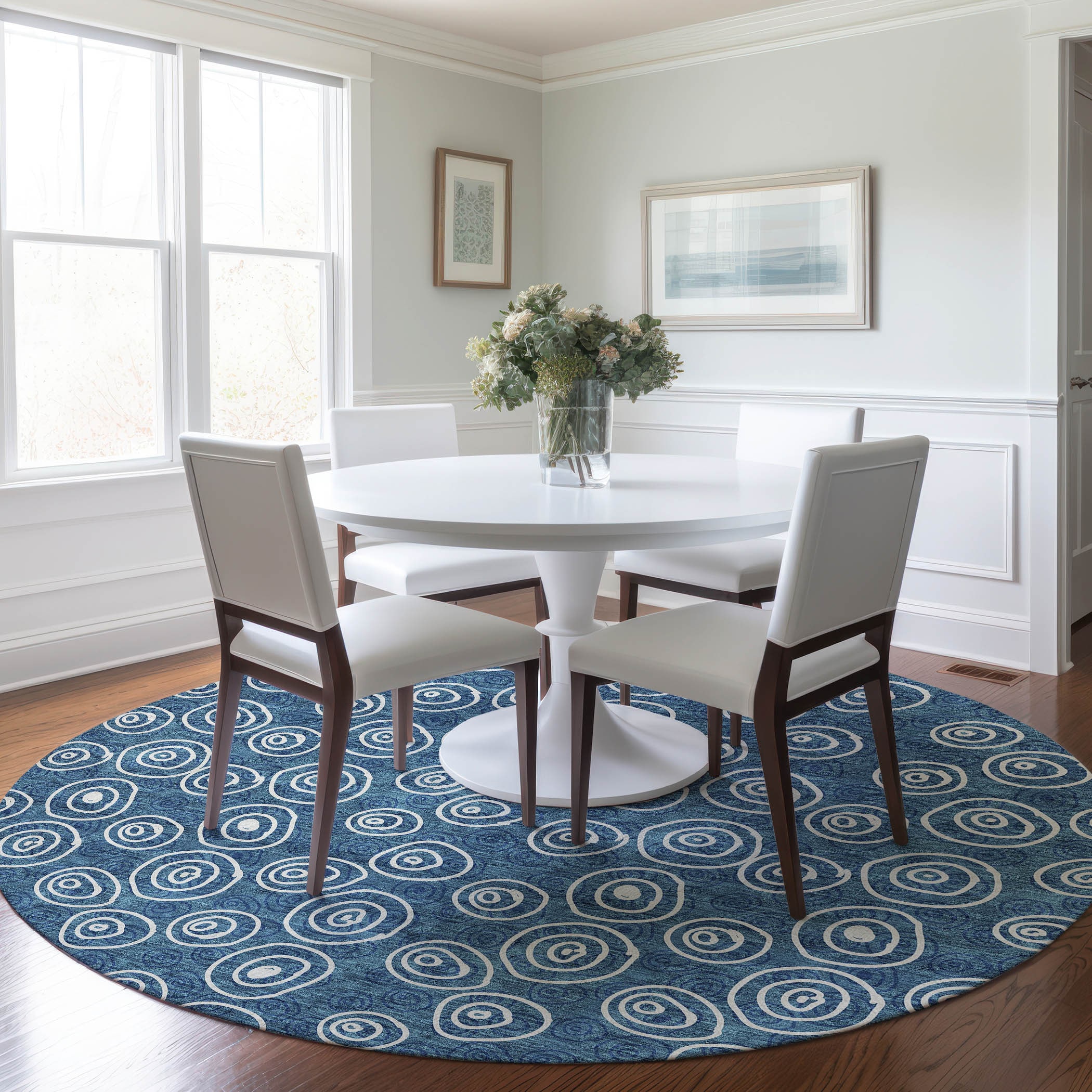 Addison Rugs ACN728BU8RO Chantille ACN728BU 8 x 8 (ft) Polyester Blue Round Indoor/Outdoor Geometric Machine washable Area rug