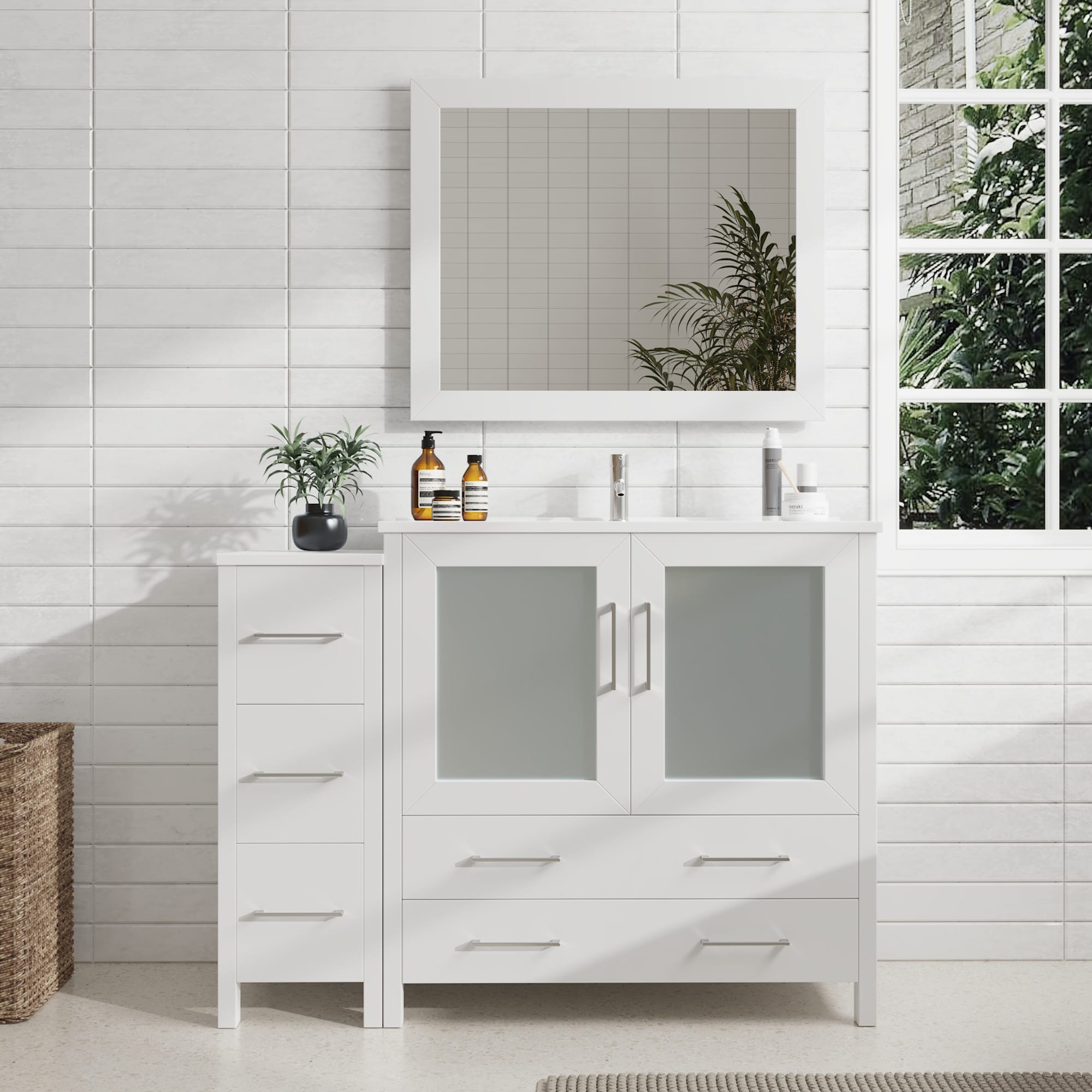 Vanity Art VA3036-48W Brescia 48-in White Undermount Single sink Bathroom Vanity with White Ceramic Top (Mirror Included)