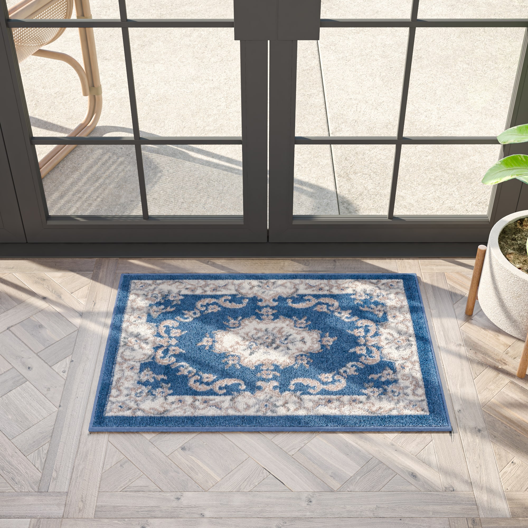 Tayse HMP3907 2X3 Hampton 2 x 3 (ft) Loomed Polypropylene Blue Rectangular Indoor Medallion Oriental Throw rug