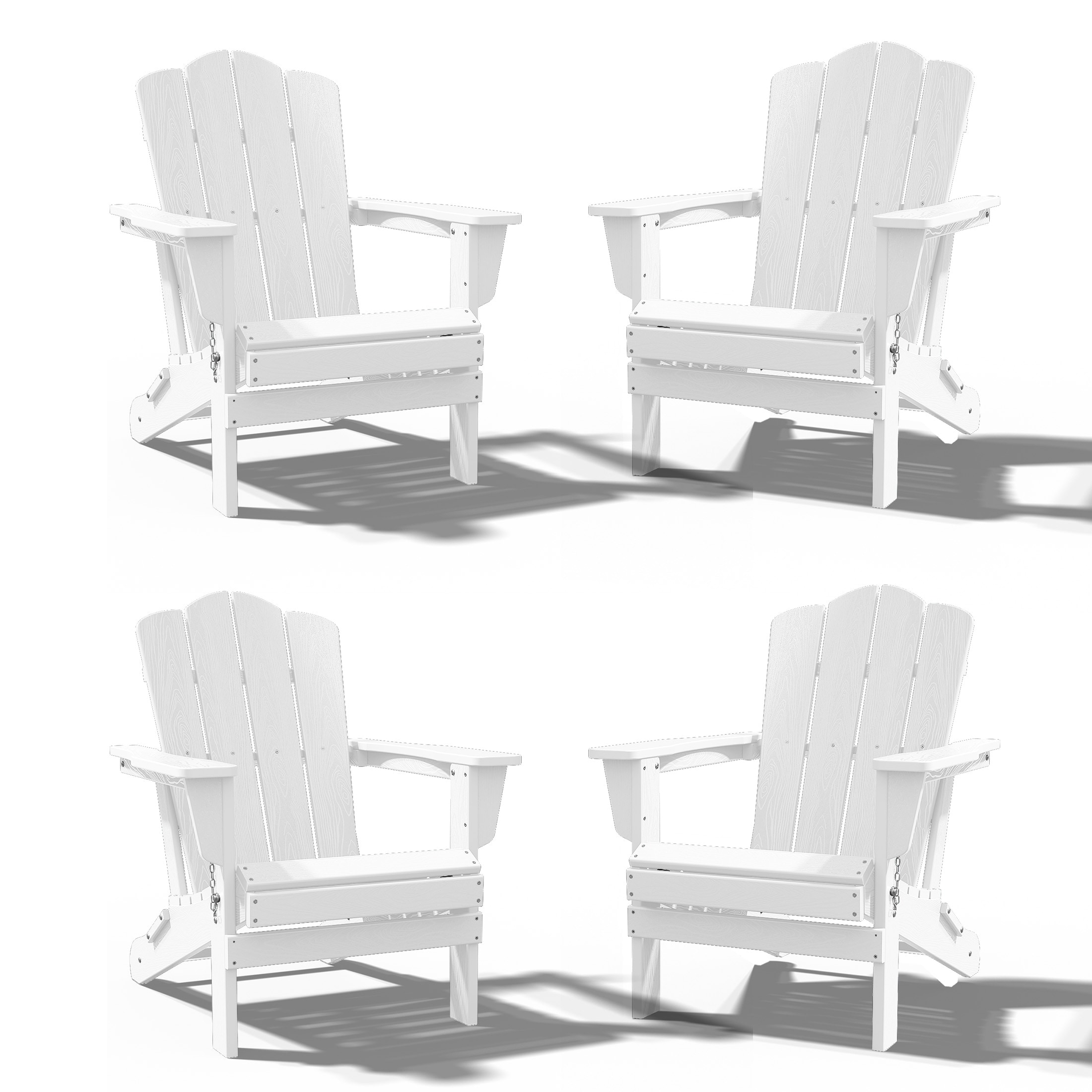 JEAREY PEYD04-WE HDPE Folding Adirondack Chair Set of 4 Set of 4 Stackable White HDPE Frame Stationary Adirondack Chair with Slat Seat