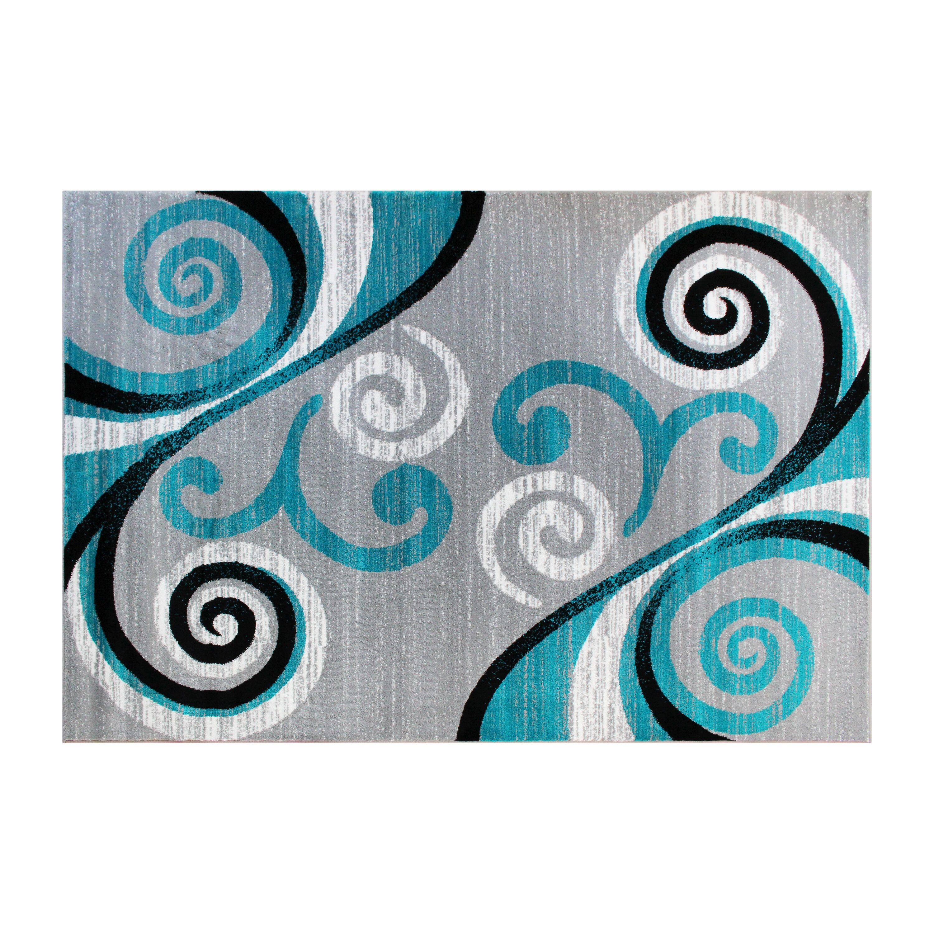 Turquoise and Gray Abstract Pattern 5' x 7' Synthetic Area Rug