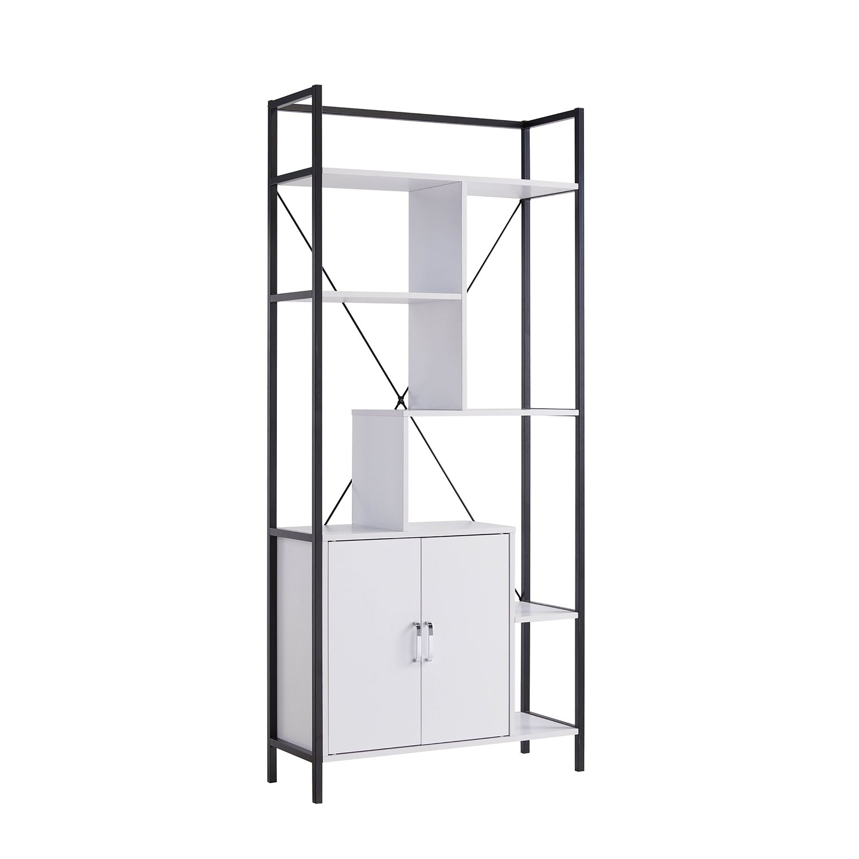 FC Design ID90223086 White Finish Metal 10-Shelf Bookcase with Doors (31-in W x 71-in H x 12-in D)