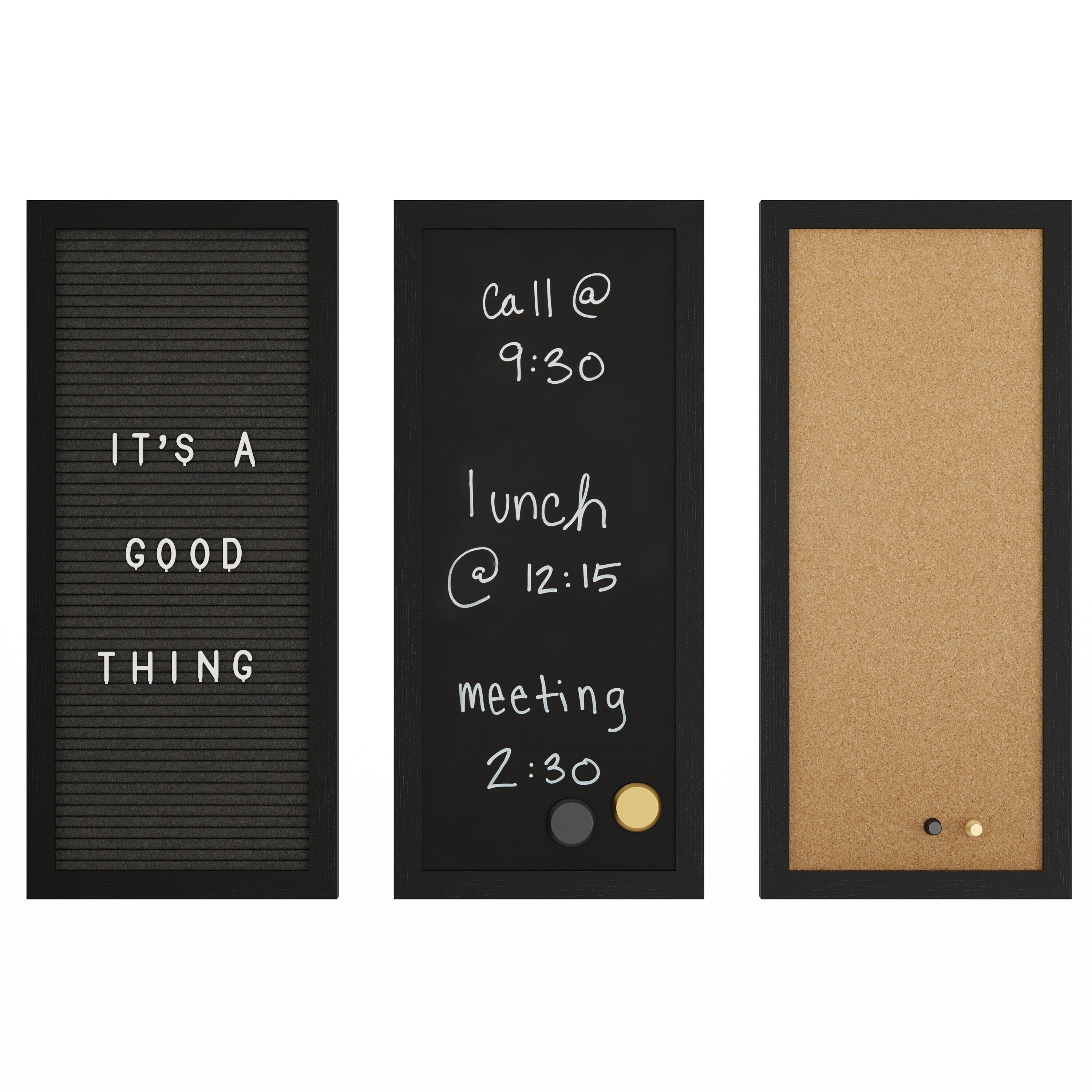 Black Woodgrain Cork, Chalk, and Letter Board Set