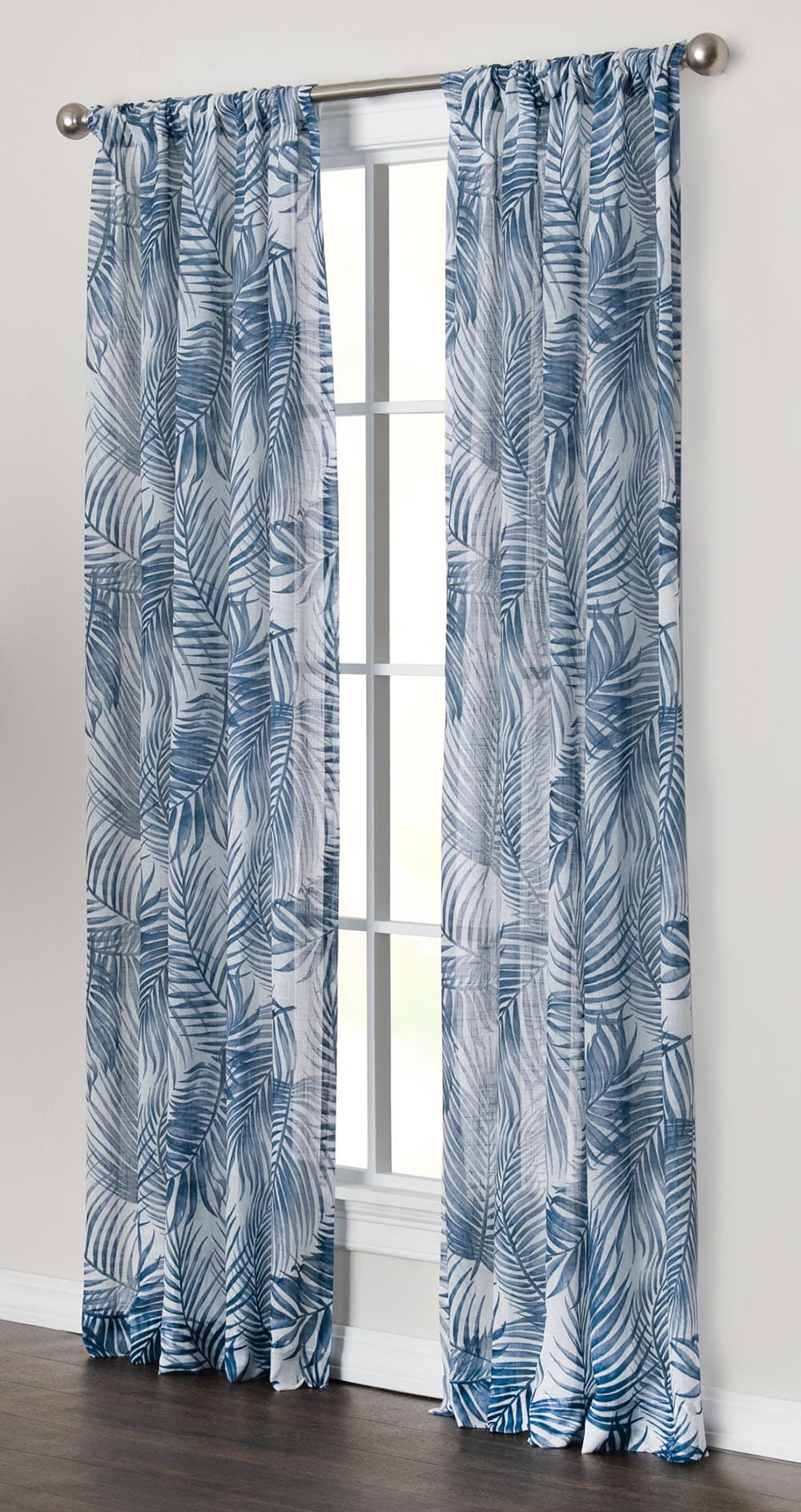 allen + roth X833.02784ZBG 84-Inches Navy Floral Light filtering Rod pocket Single curtain panel