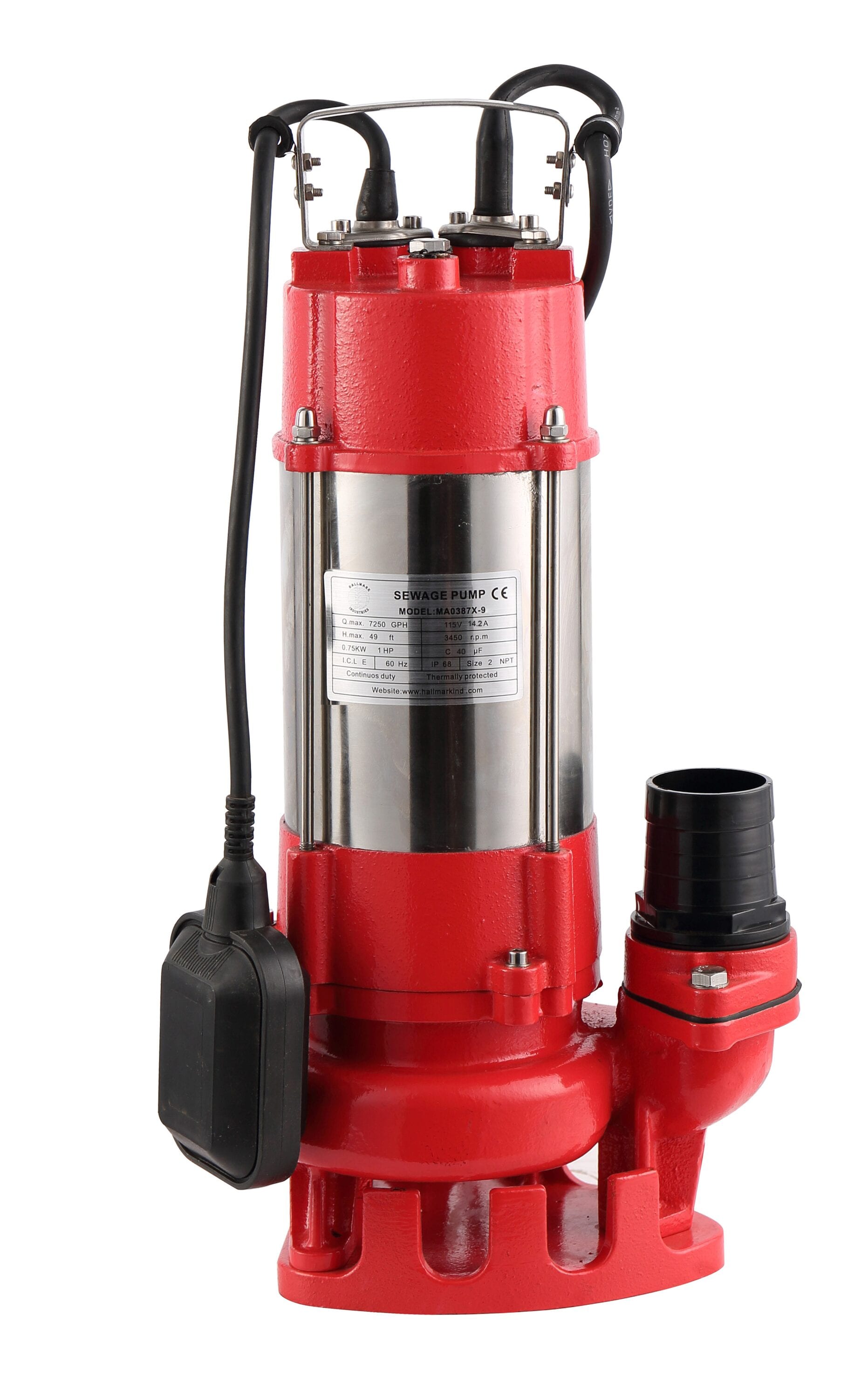 Hallmark Industries MA0387X-9A-230 1-HP 230 -Volt 125-Gallon Stainless steel Sewage sump pump