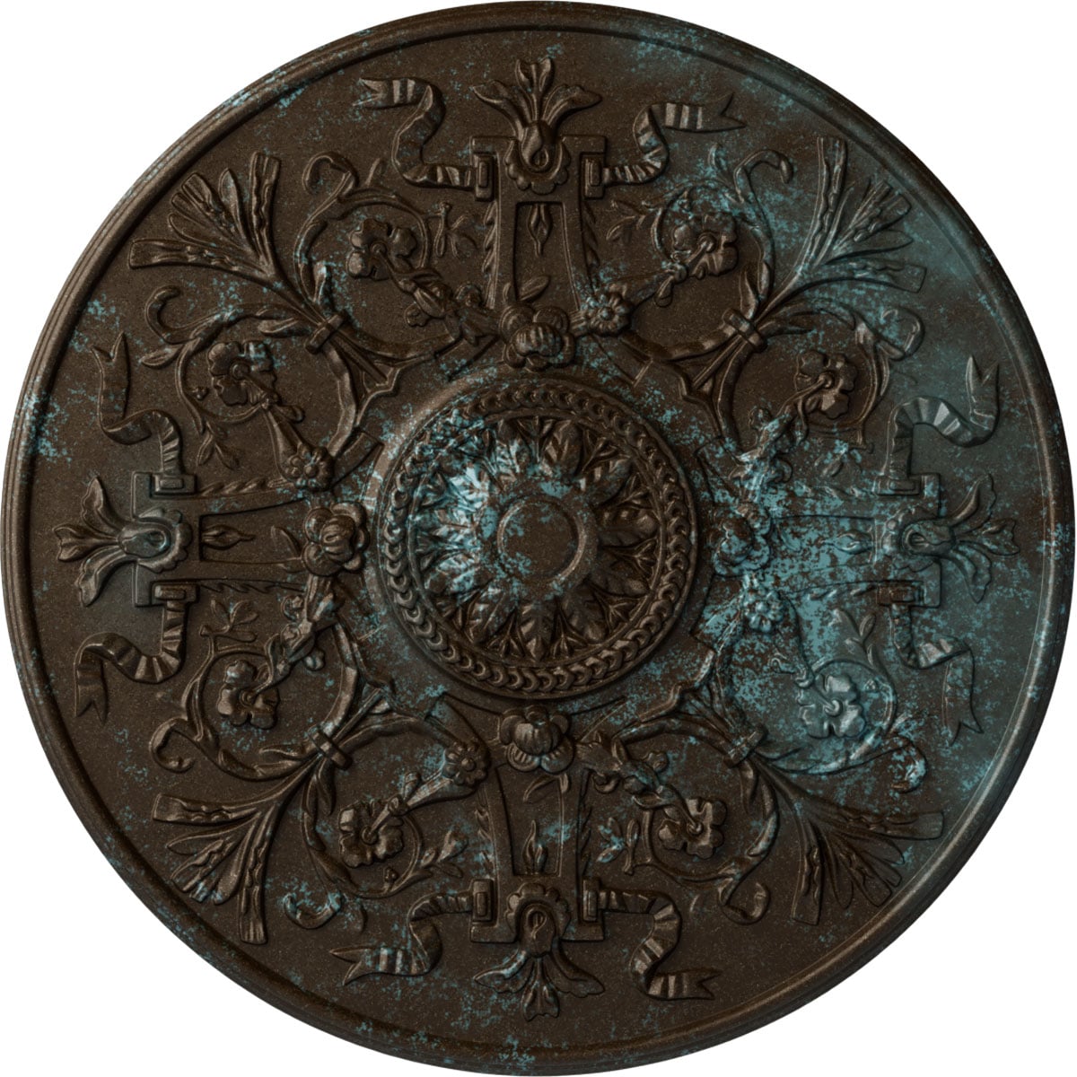 Ekena Millwork CM33VEBBS Versailles 33-in W x 33-in L Painted Bronze Blue Patina Polyurethane Whole Ceiling Medallion