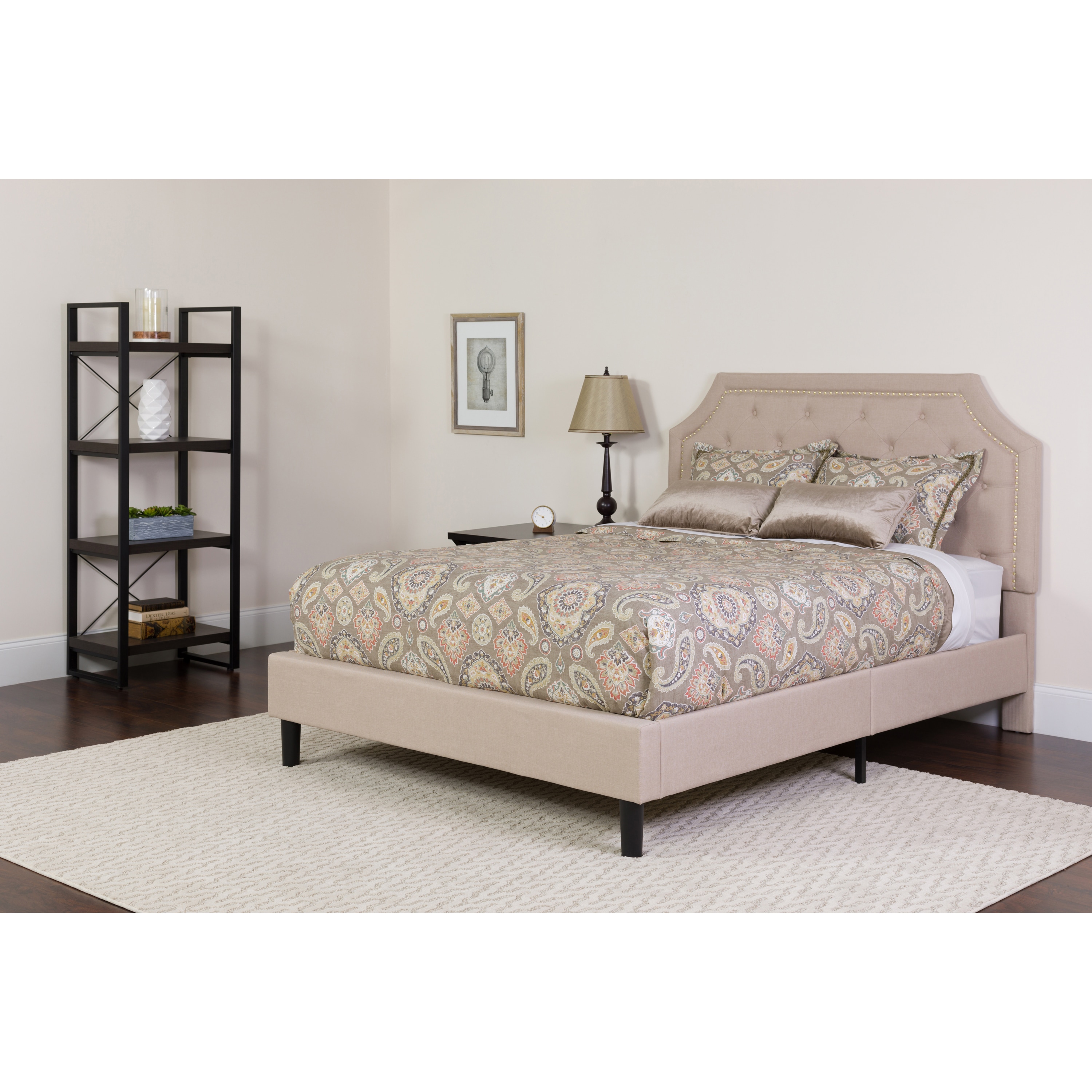 Flash Furniture 889142257349 Brighton Beige Full Upholstered Platform Bed