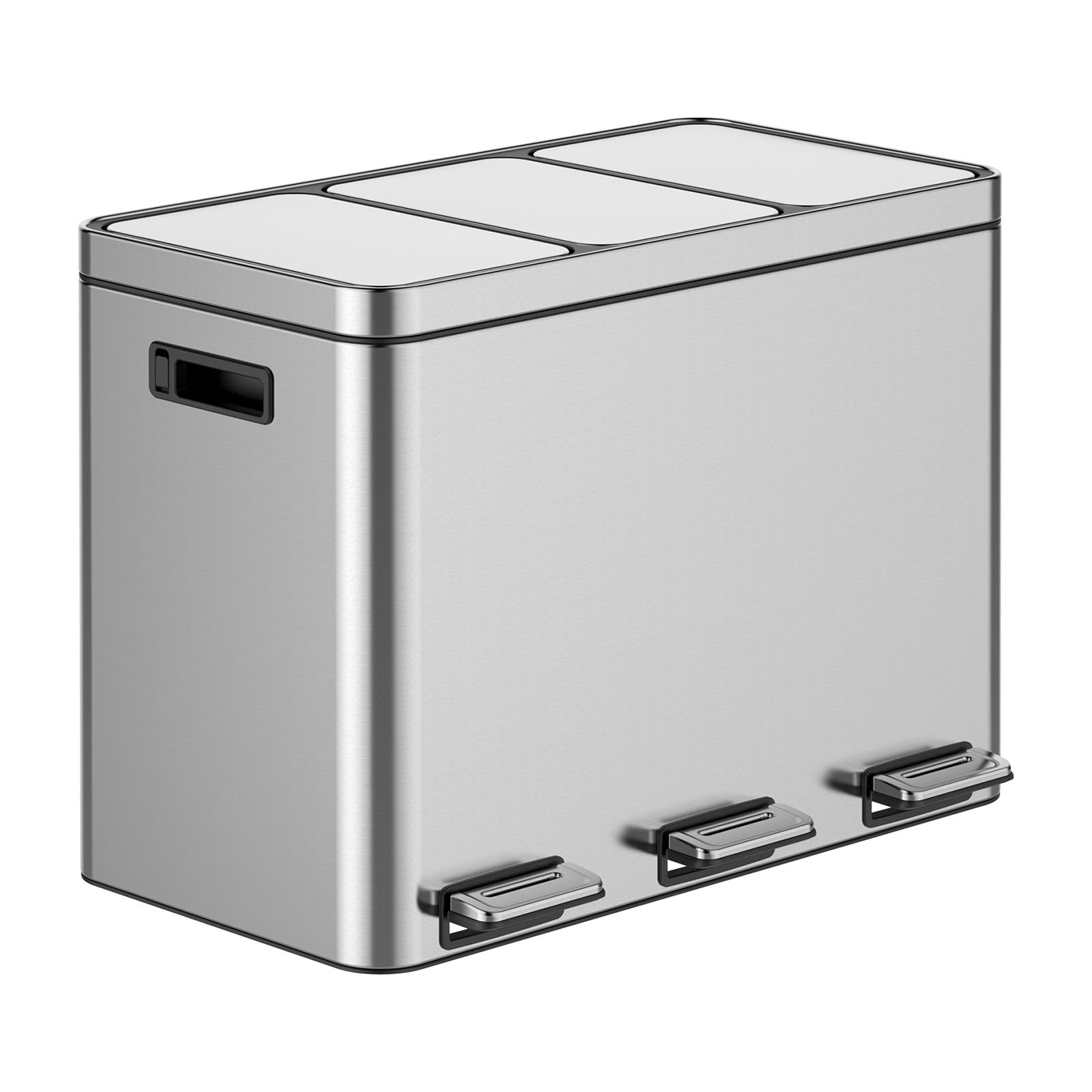 DEXSO 3 Compartment Recycling Trash Can 45L Steel