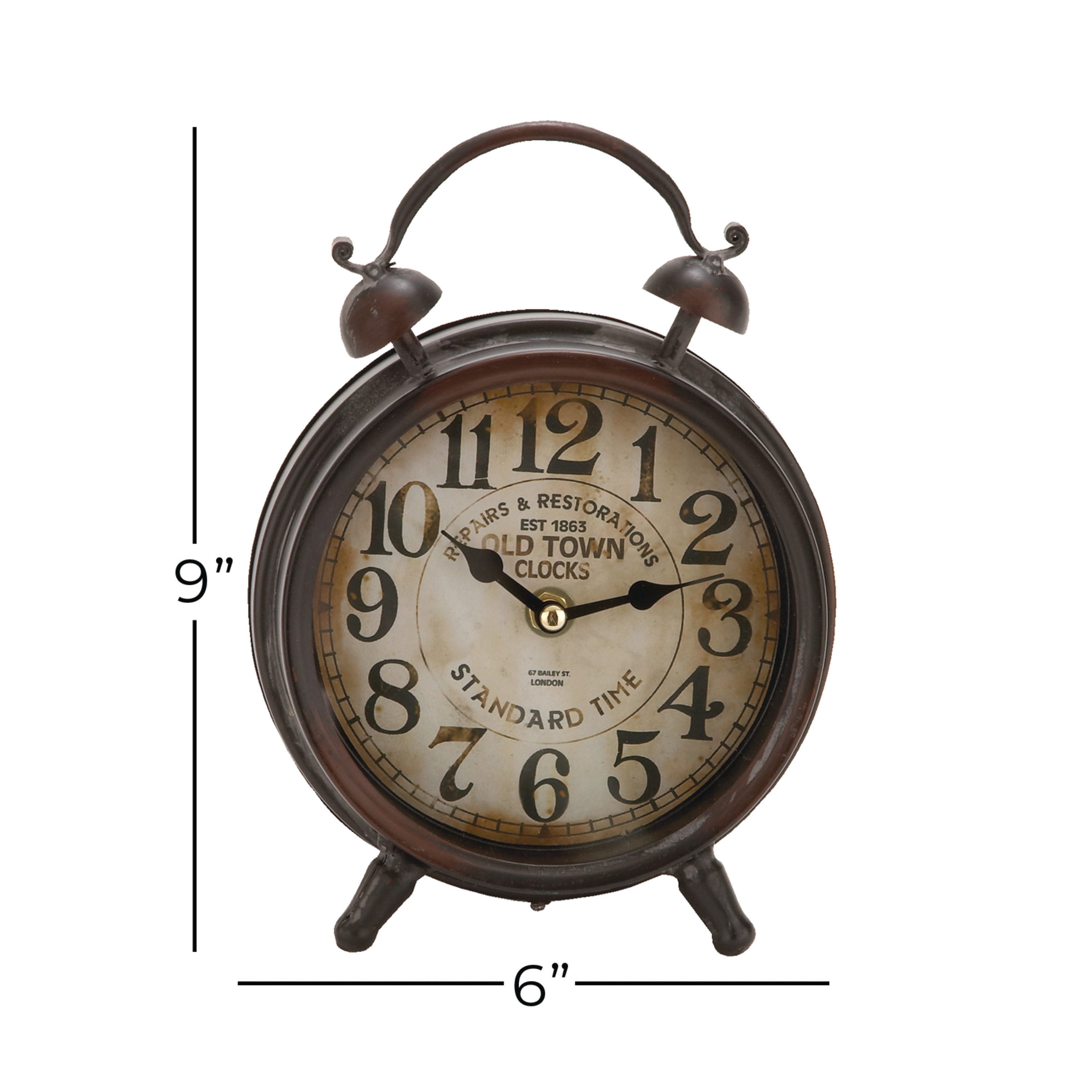 Vintage Brown Iron Clock with Decorative Bells
