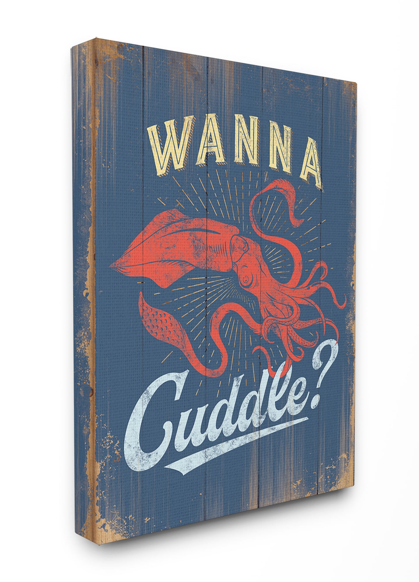 Stupell Industries CWP-279-CN-24X30 Cuddle with A Squid Jj Brando 30-in H x 24-in W Coastal Print on Canvas