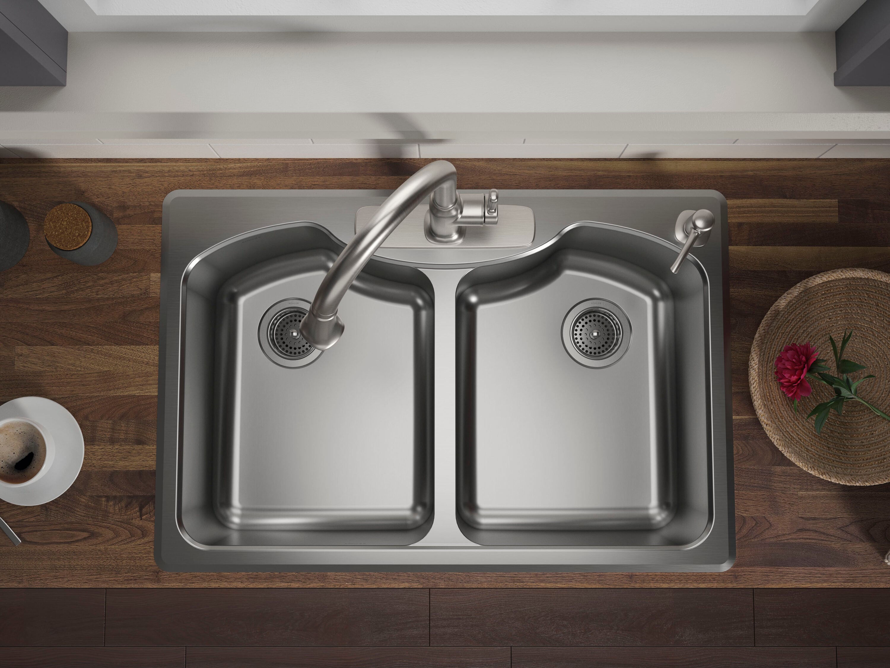 KOHLER Octave Dual-mount 33-in x 22-in Stainless Steel Double 