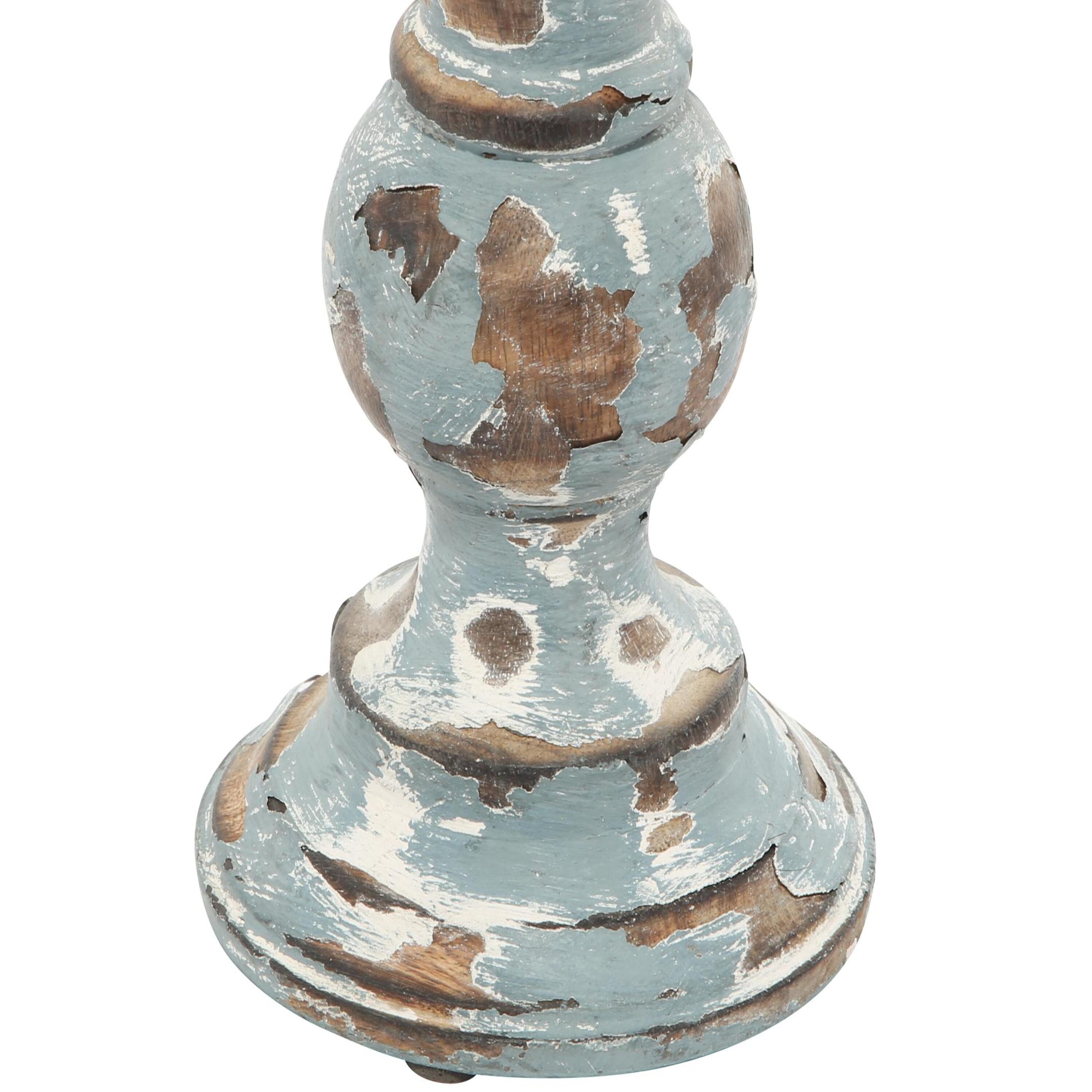 Distressed Light Blue Mango Wood Candelabra Set of 3