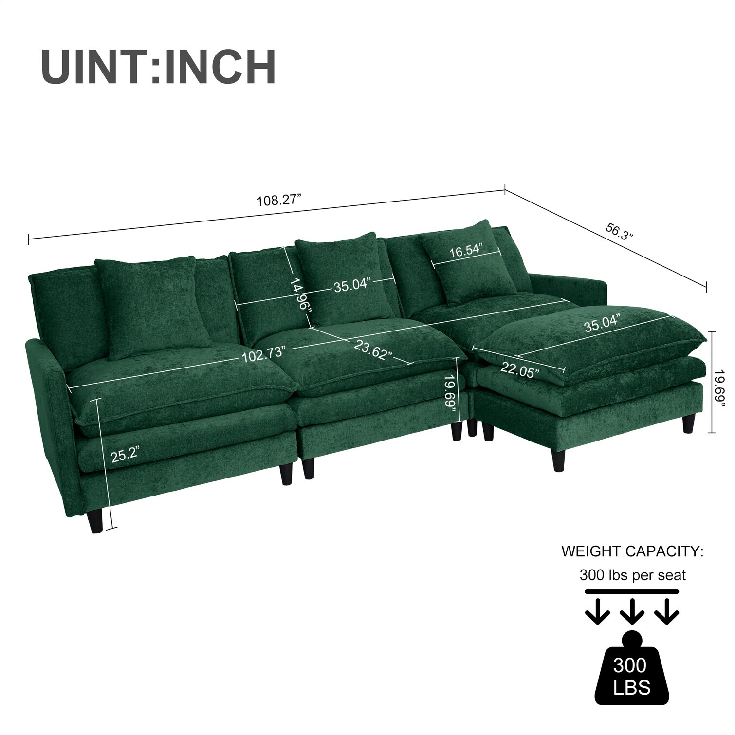 chillscreamni Modular Chenille Sectional Sofa in Classic Green L-Shape ...