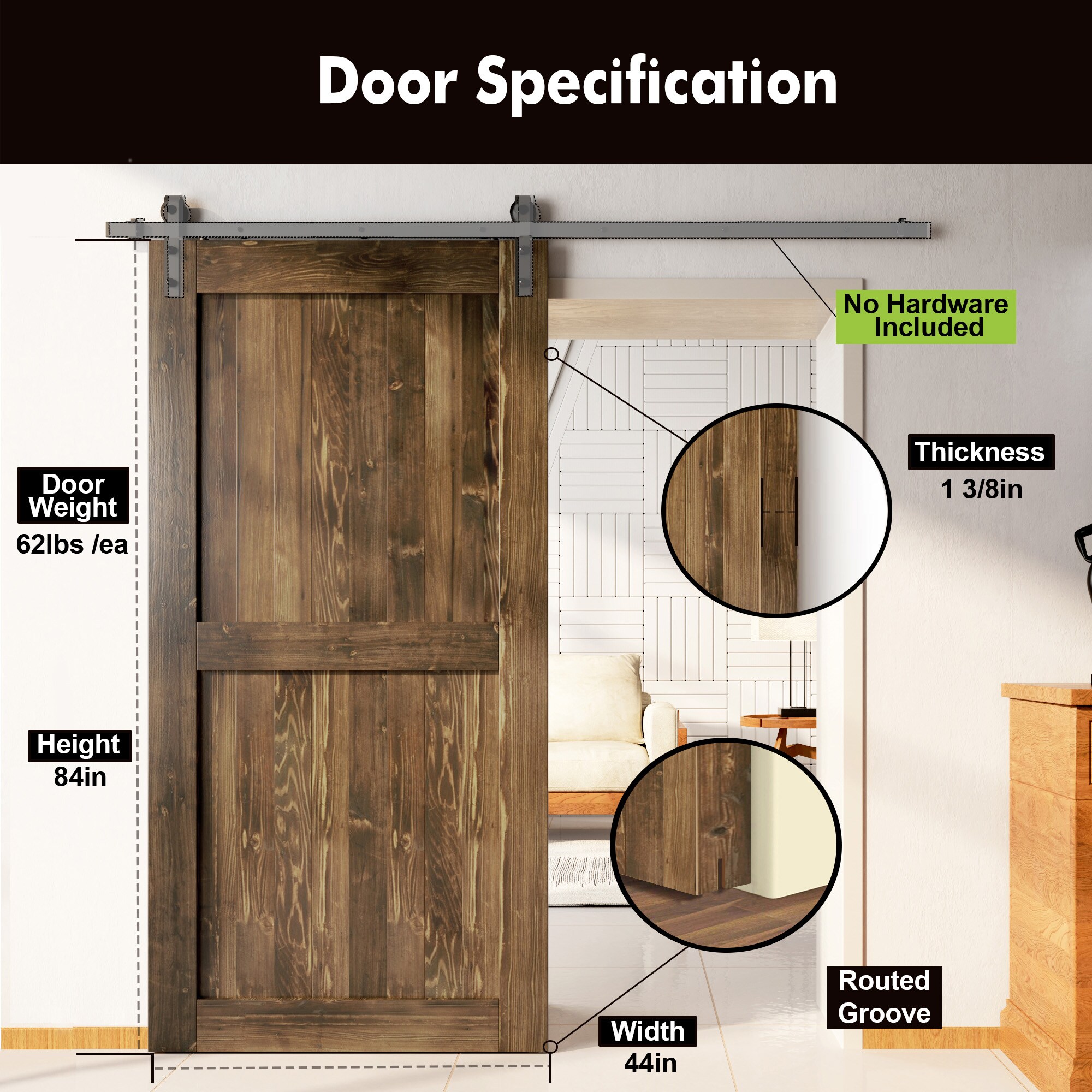 HOMACER 4484-H-WALNUT Barn-Doors - View #3
