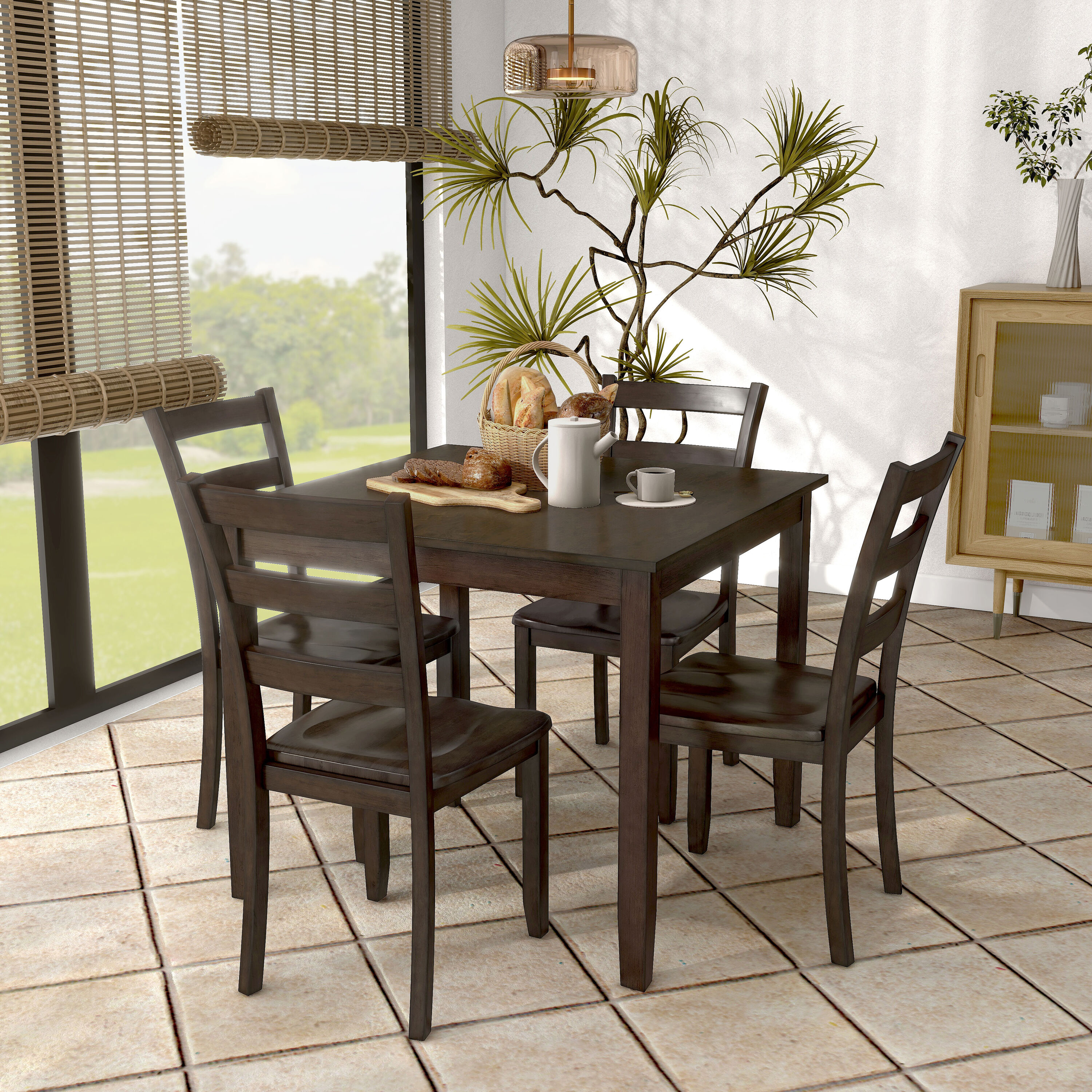 Furniture of America EC-3583EX-T-5PK Sherry Espresso Transitional Dining Room Set with Square Table ( Seats 4 )
