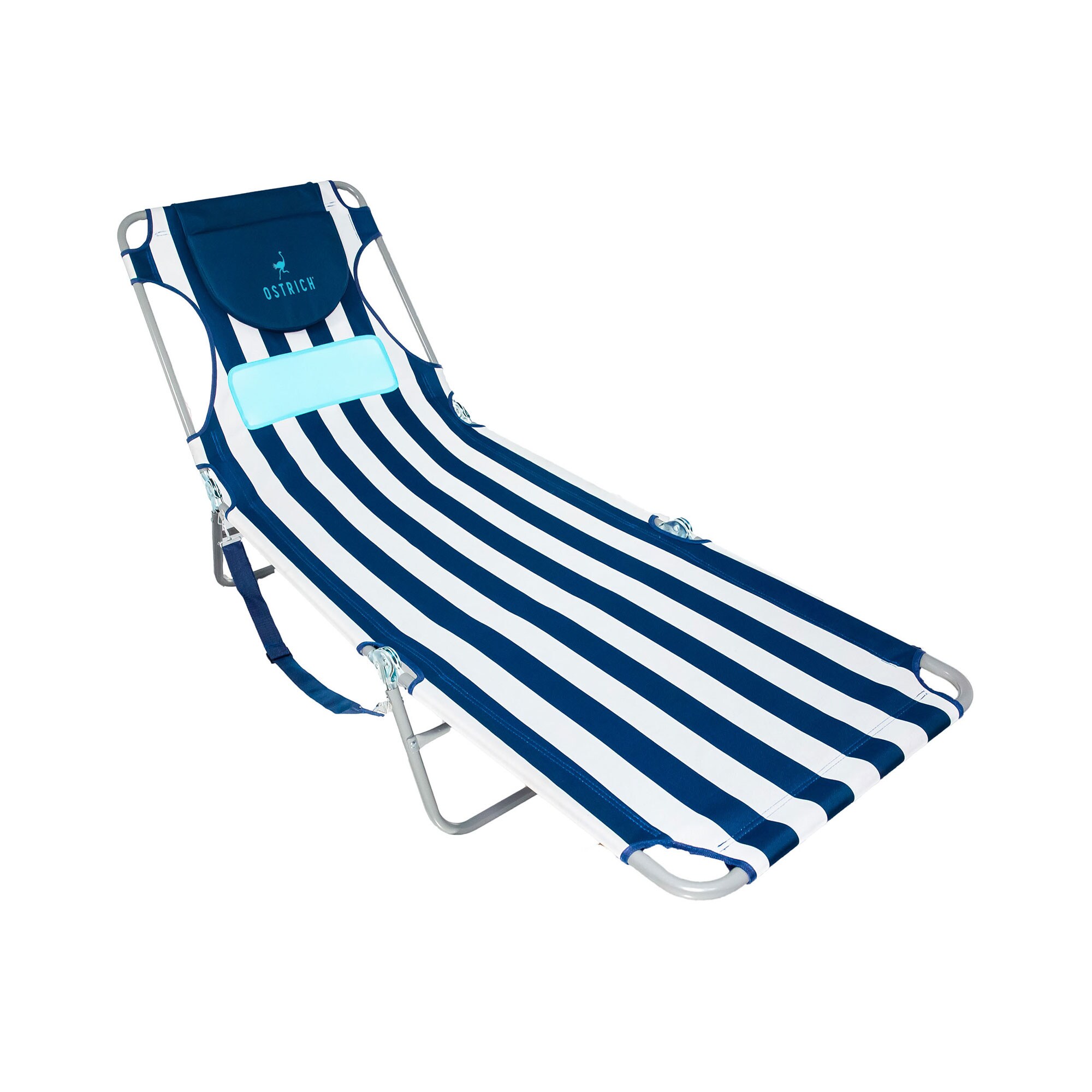 Ostrich 125537 Polyester Blue/White Folding Beach Chair (Adjustable and Carrying Strap/Handle Included)