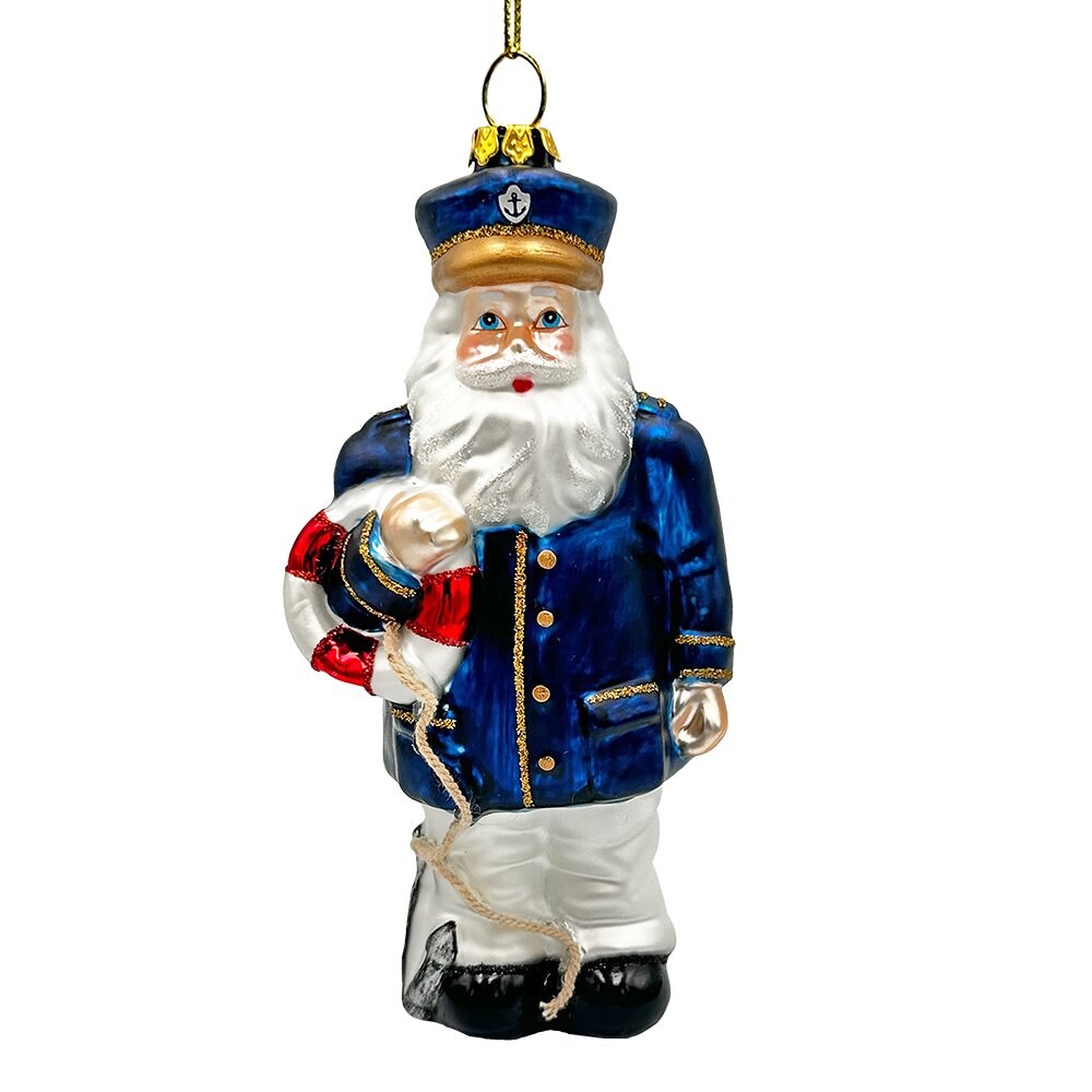 OrnamentallyYou G215 Santa the Ship Captain Glass Ornament Gift for Boat Commander of the Seas