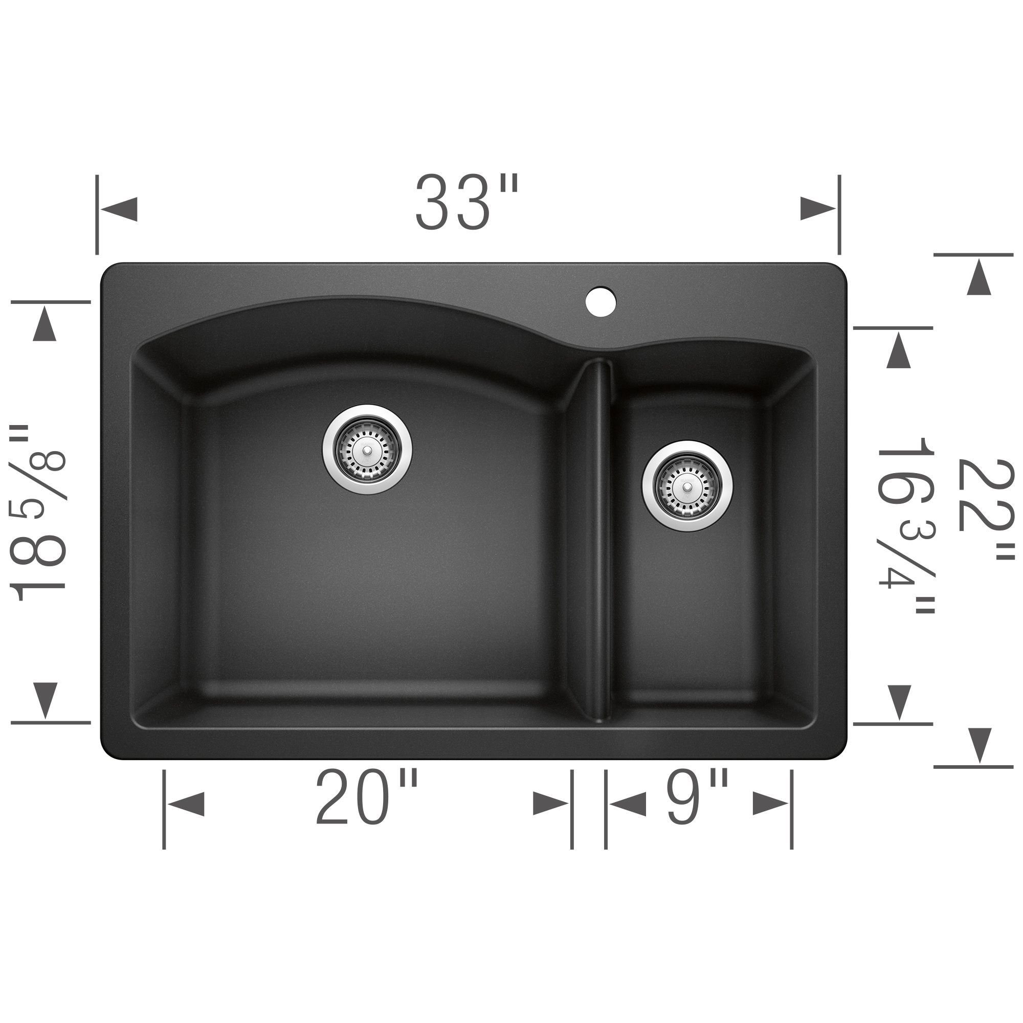 Anthracite Double Bowl Stone Drop-In Kitchen Sink