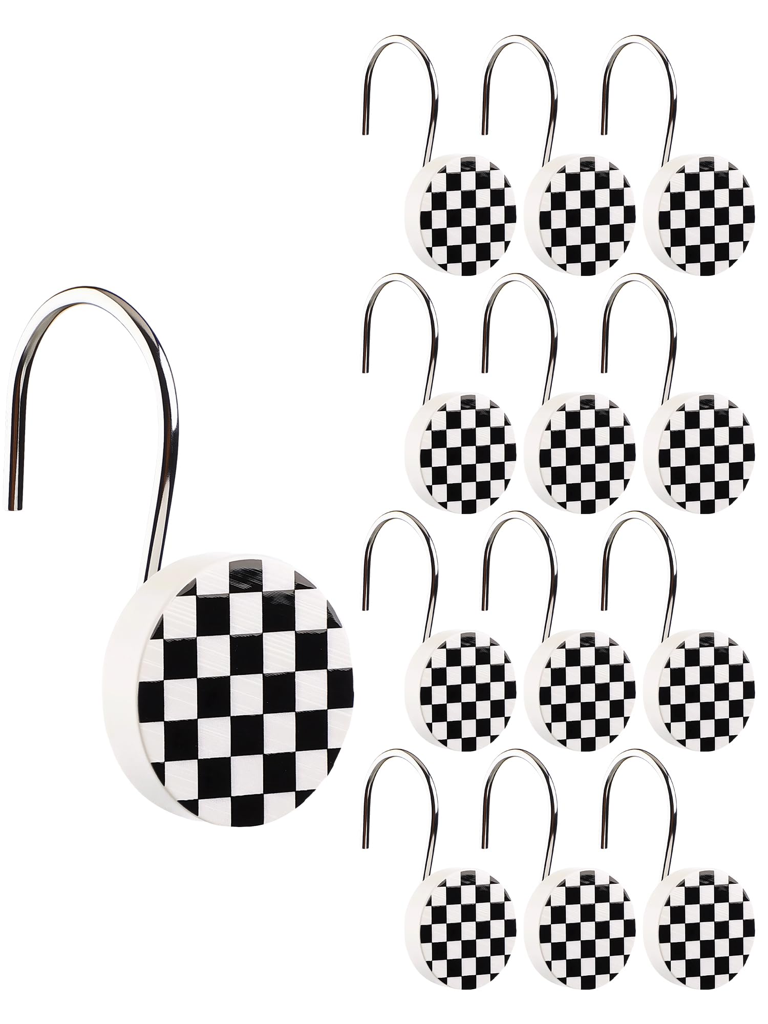 Aoibox  Rustic Checkered Black and White Resin Metal Round Decorative Shower Curtain Hooks Rings Bathroom Set 12