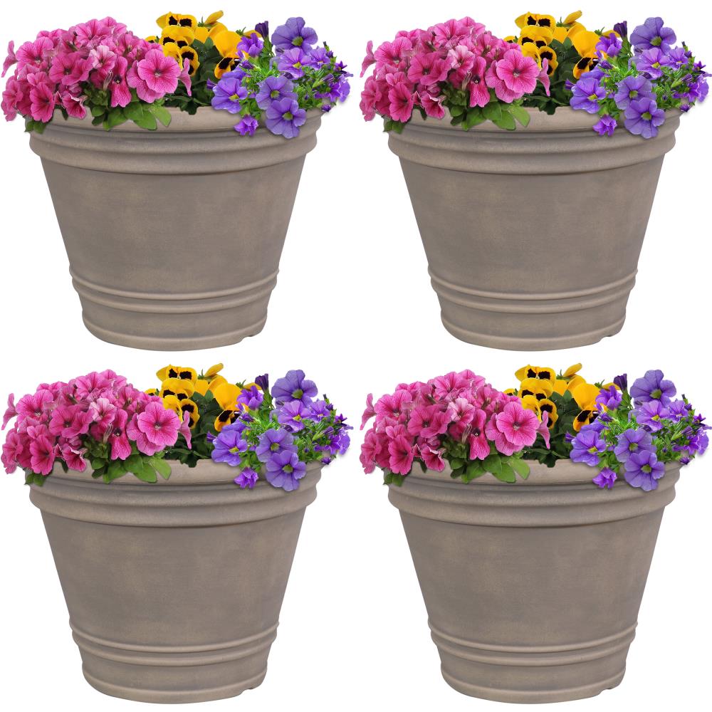 Sunnydaze Decor DG-697-4PK 4 -Pack Round 11.0-in W x 15-in H x 11-in D Brown Resin Indoor/Outdoor Planter