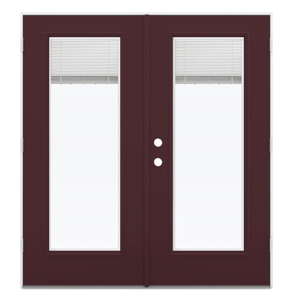JELD-WEN LOWOLJW205900193 72-in x 80-in x 4-9/16-in Jamb Low-E Blinds between the glass , Currant Steel Left-hand outswing French Double Patio Door