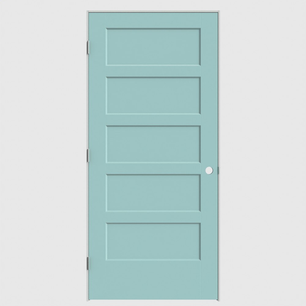 Masonite 640570 36-in x 80-in Sea Mist Solid core 5-panel Right hand Smooth Primed Molded composite Flat Jamb Single Prehung Interior Door