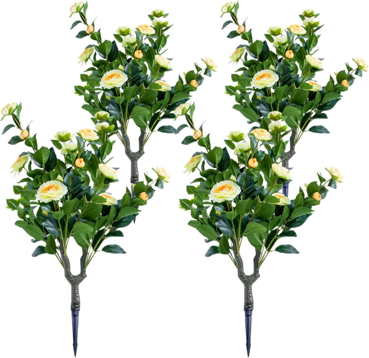 Edwards LHD-PHK-34CA5FF8 4PC Artificial Topiary Ball Trees with Metal Stakes Resistant Fake Plants with Camellia Flowers for Indoor Outdoor Decor Yellow