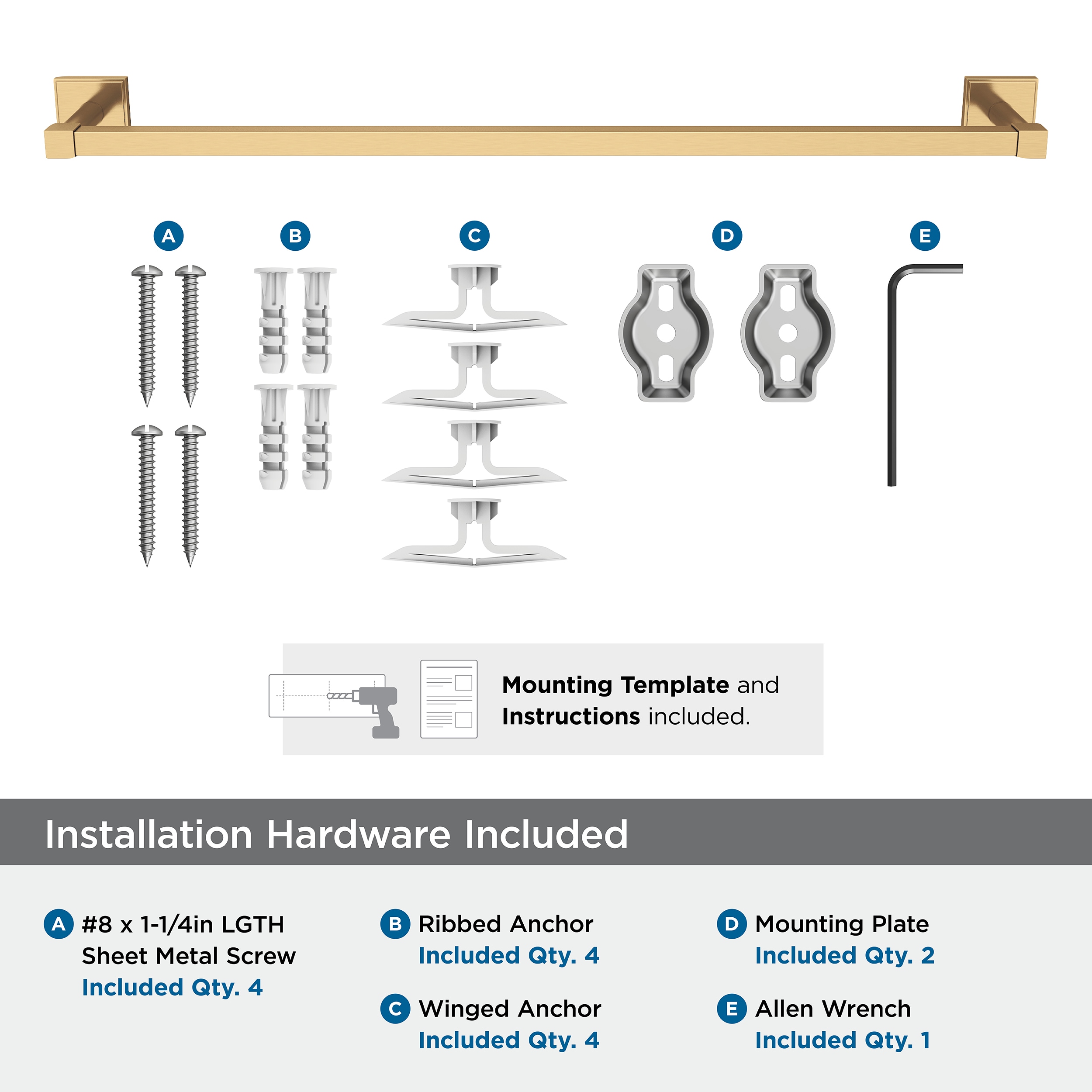 Champagne Bronze 24-Inch Wall Mounted Towel Bar