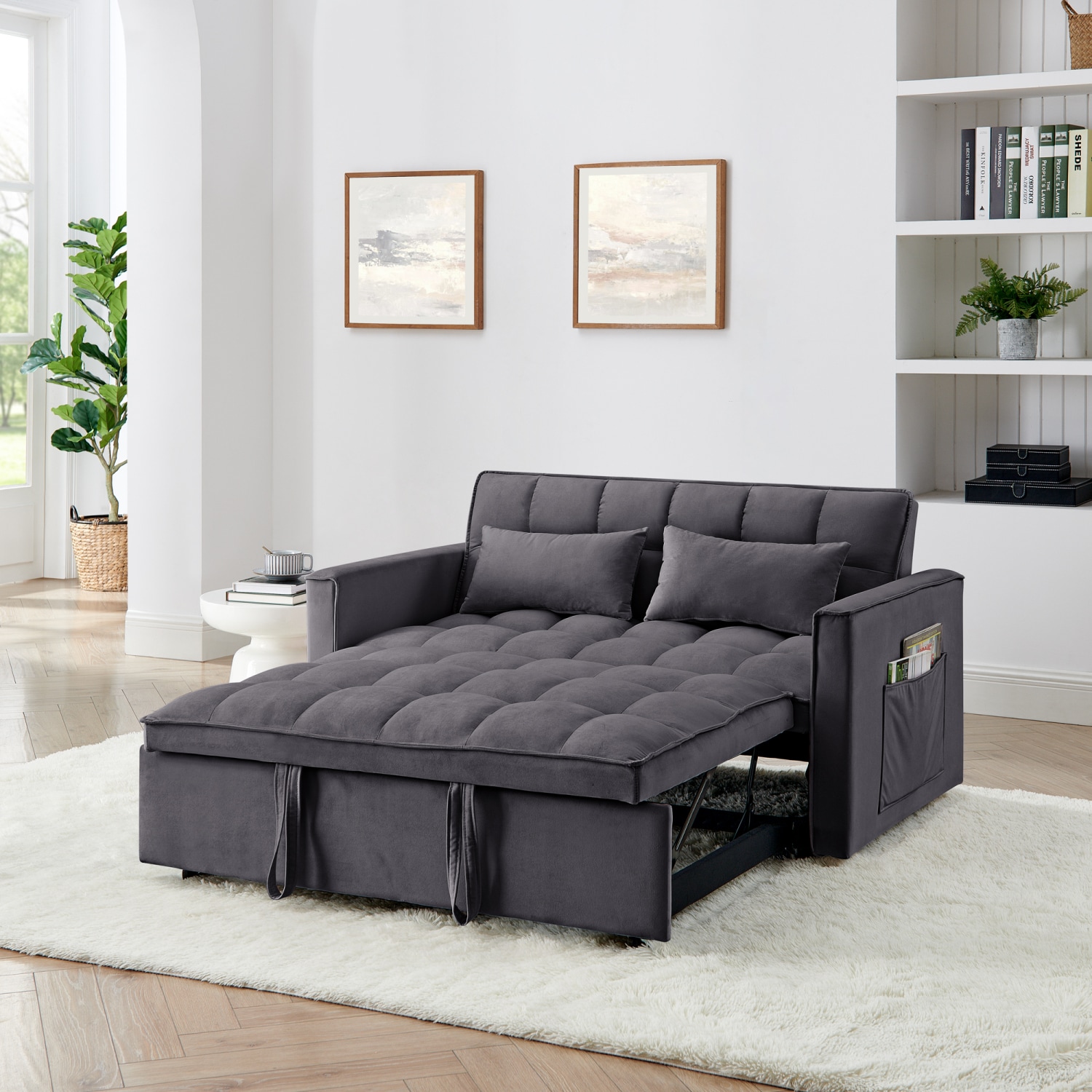 Streamdale Furniture Streamdale 54.33 inch versatile foldable sofa bed in 3 lengths modern sofa sofa sofa velvet pull-out bed adjustable back (GRAY)