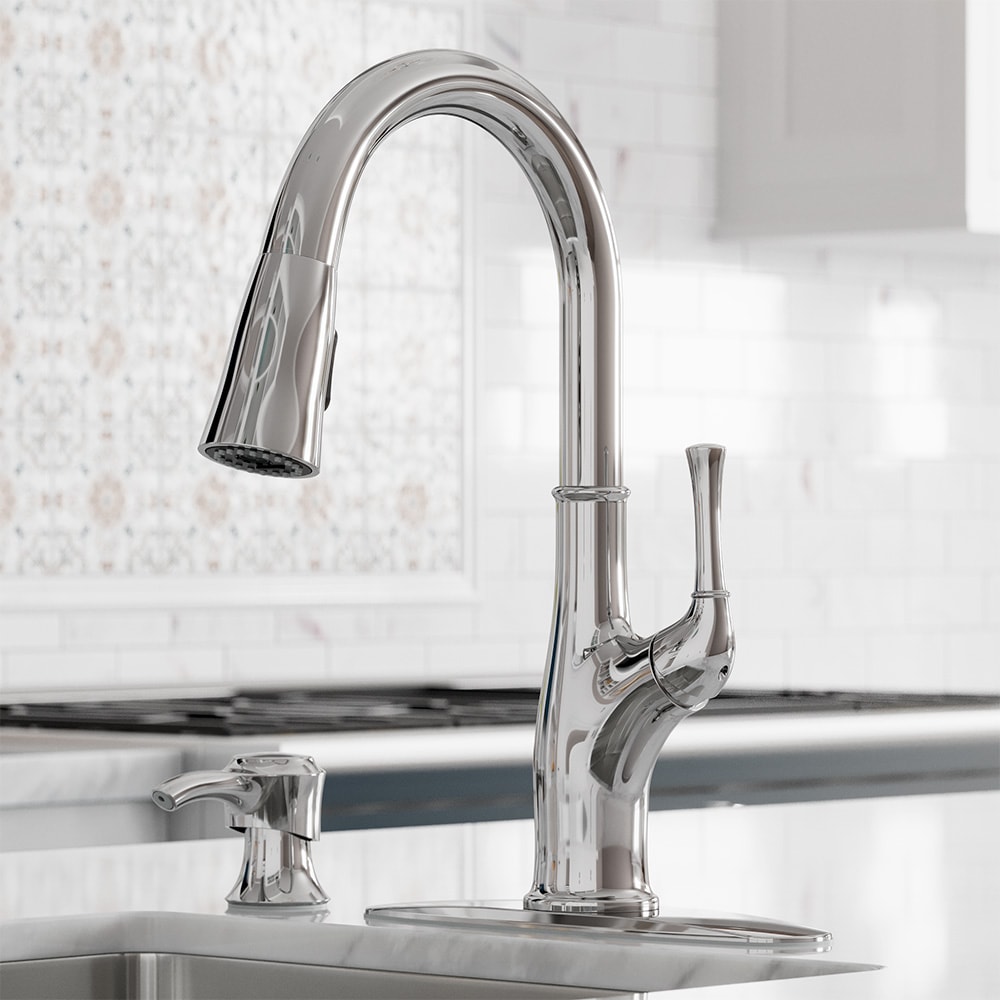 Pfister F-529-7AWC Alderwood Polished Chrome Single Handle Deck-mount Kitchen Faucet with Sprayer ( Deck Plate Included ) (Soap Dispenser Included)