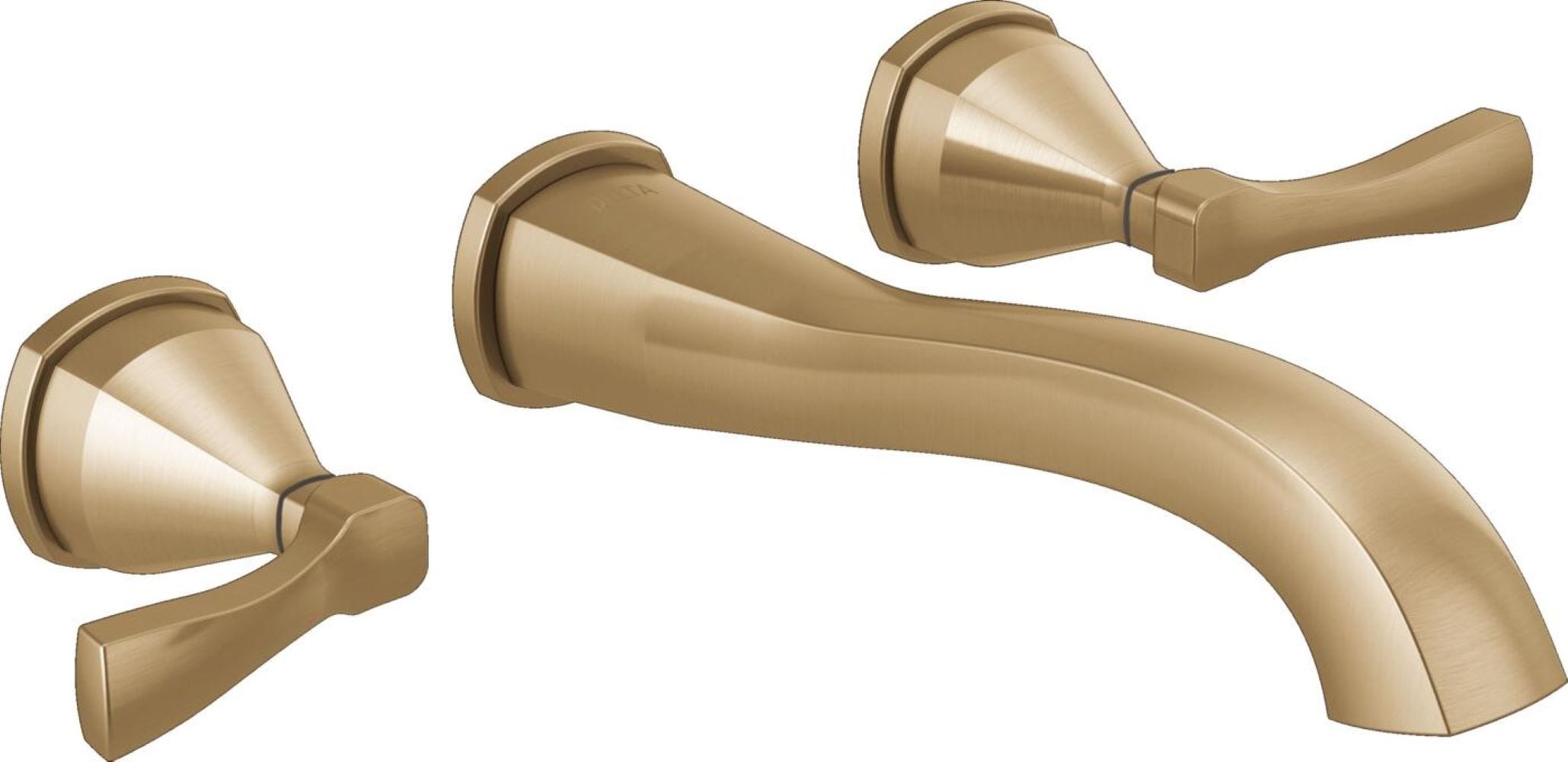 Delta T3576LF-CZ-PR-WL Stryke Lumicoat Champagne Bronze Wall-mount 2-handle WaterSense Low-arc Residential Handle Bathroom Sink Faucet