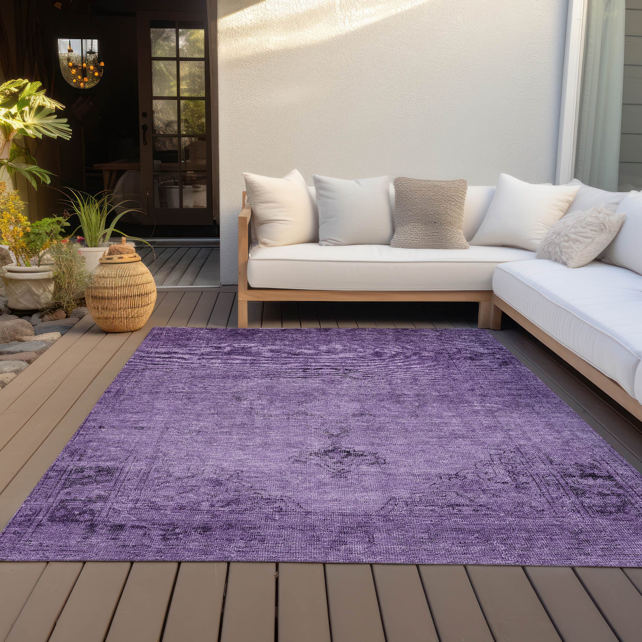 Purple Rectangular Synthetic Indoor Outdoor Washable Rug