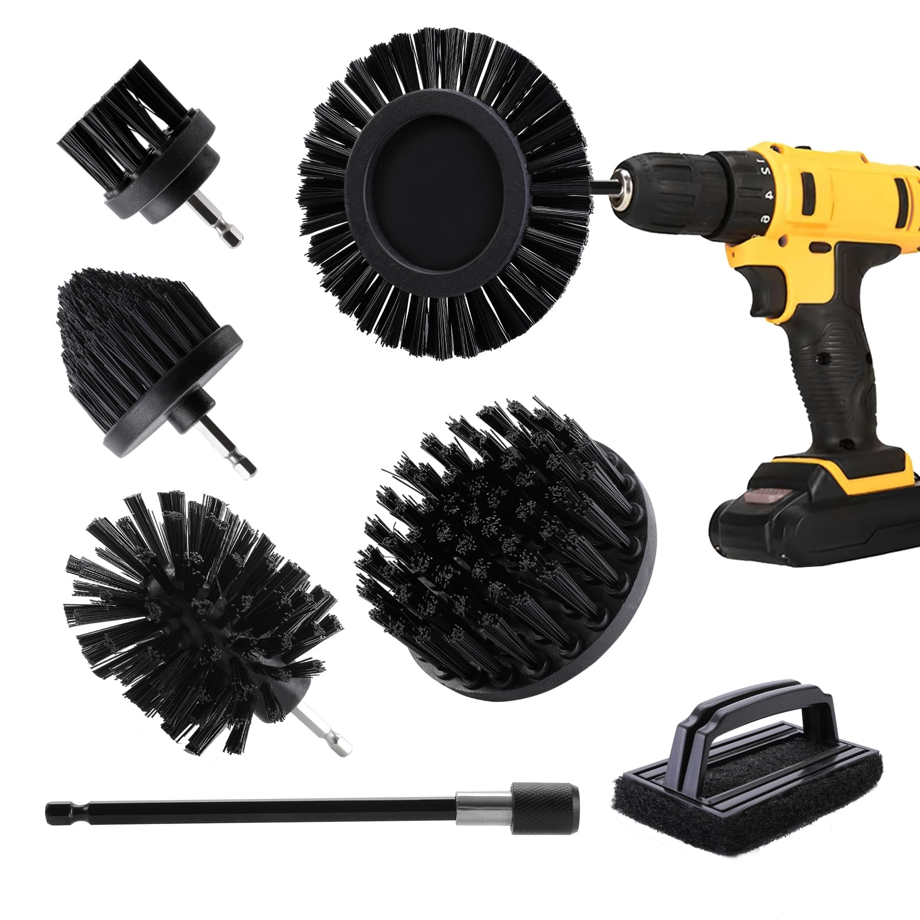 Angel Sar 6 Piece BBQ Grill Cleaning Brush with Ultra Stiff Nylon Black BBQ Grill Cleaning Brush Set for Dad Grill Cleaner for Outdoor Grill