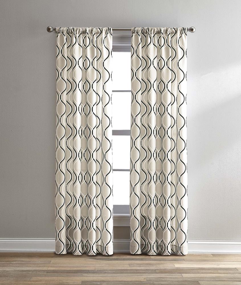 CHF 1Z44510GBK 84-in Black Geometric Light filtering Rod pocket Single curtain panel