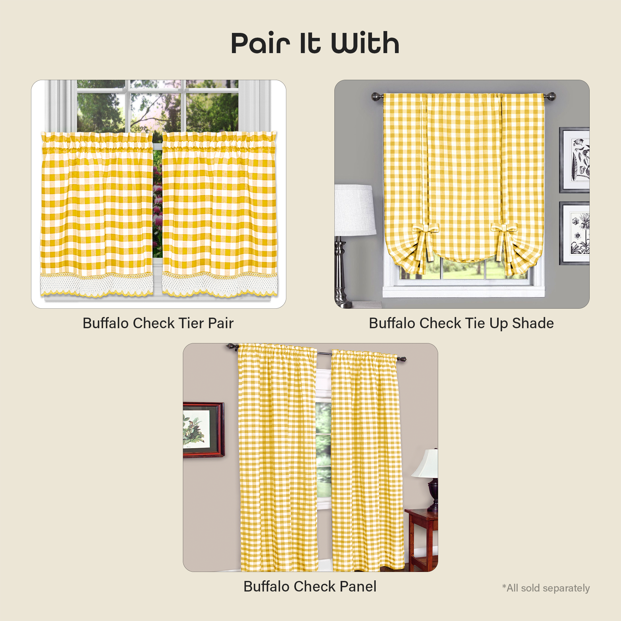 Yellow and White Buffalo Check Scalloped Rod Pocket Valance
