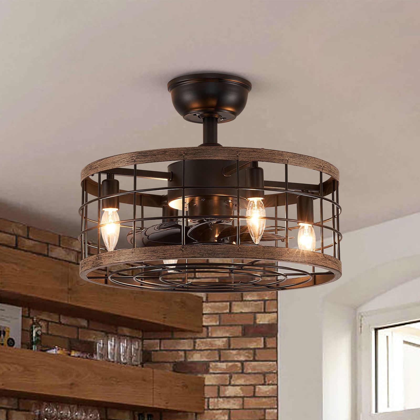 Antoine LSFD-31 17-in Enclosed Caged Black with Black Blades Fandelier Ceiling Fan With Light - Remote Included ( 8 -Blade )