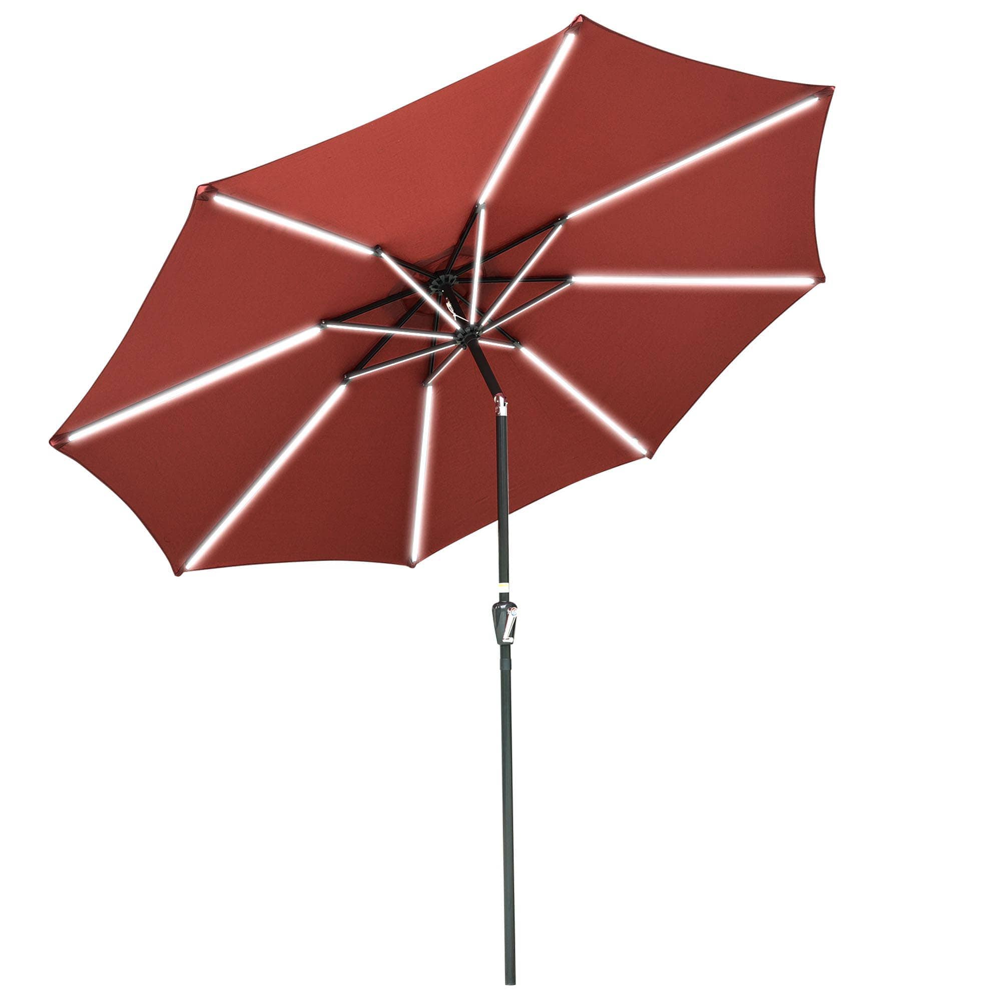 Yescom 07UMB032-10AL-TA-LO 10ft Solar Power LED Patio Umbrella Market Parasol Cafe Sunshade Tilt with Crank