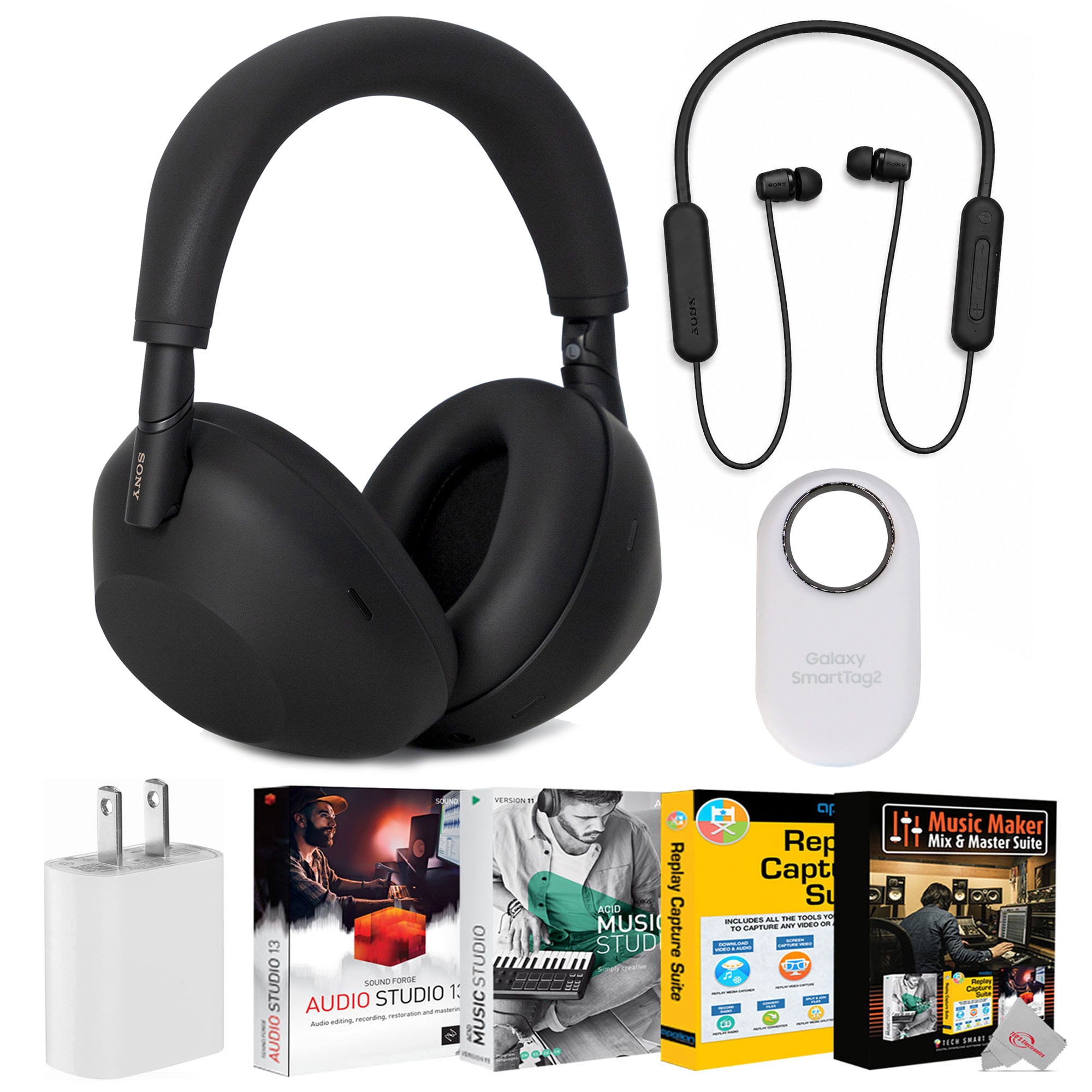 Sony  WH 1000XM6 Wireless Noise Canceling Headphones   Black  WI C100 Wireless In Ear Headphones   Black USB C Plug Samsung SmartTag2 Bluetooth UWB Tracker   White