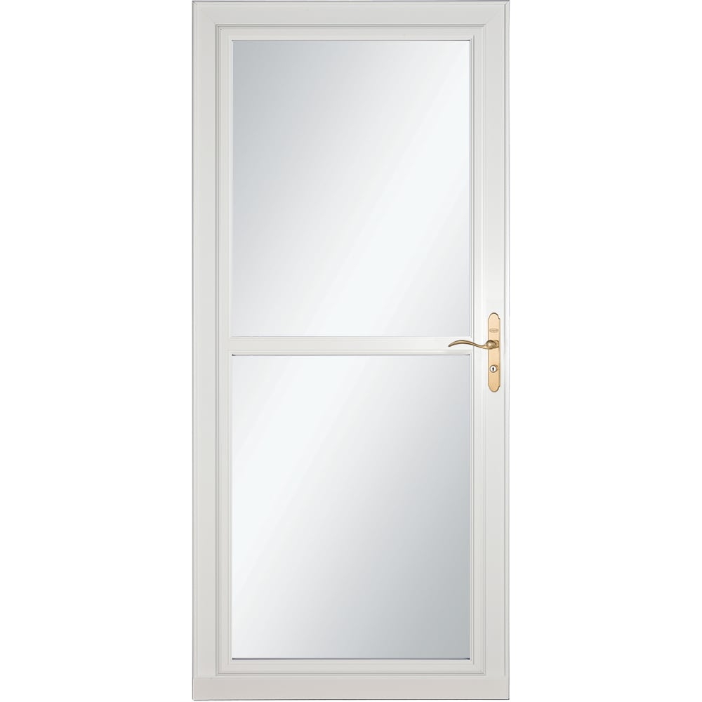 Tradewinds Selection 32-in x 81-in White Full-view Retractable Screen Aluminum Storm Door with Polished Brass Handle | - LARSON 1460403107