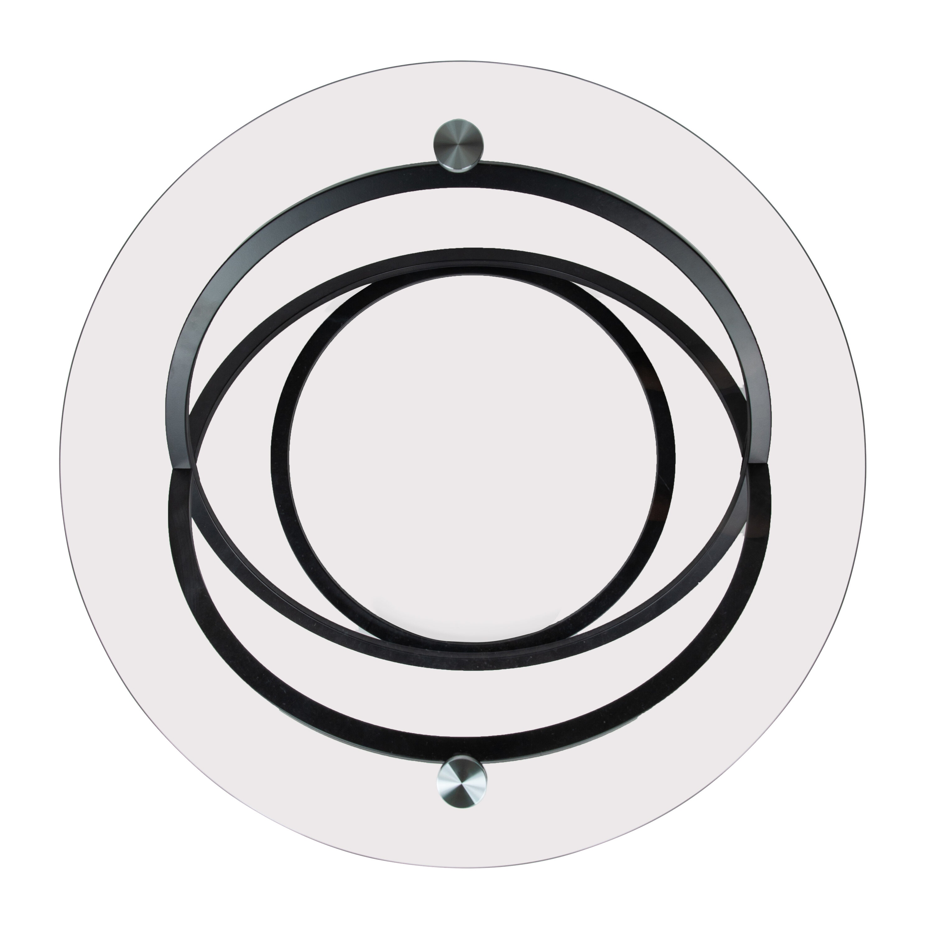 31.5" Round Clear Glass Coffee Table with Black Metal Base