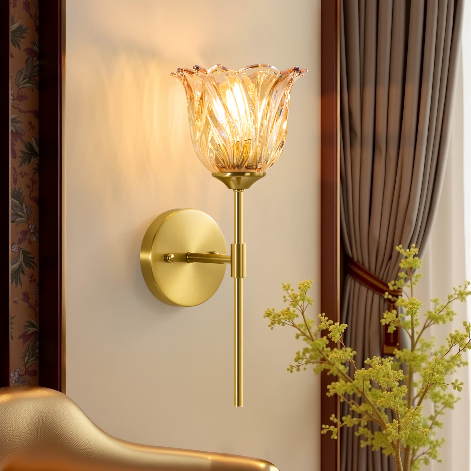POWLIG - 6.5-in W 1 -Light Polished Gold Hardwired Damp rated Wall Sconce