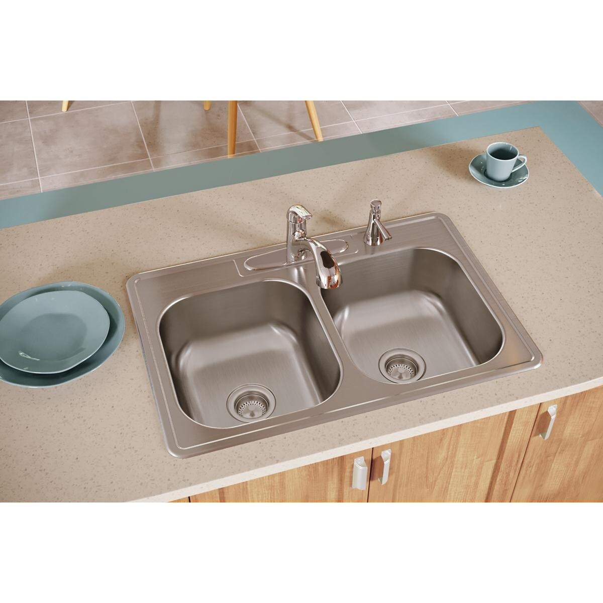 Elkay Freeport Drop-In 33-in x 22-in Stainless Steel Double Equal Bowl  1-Hole Kitchen Sink